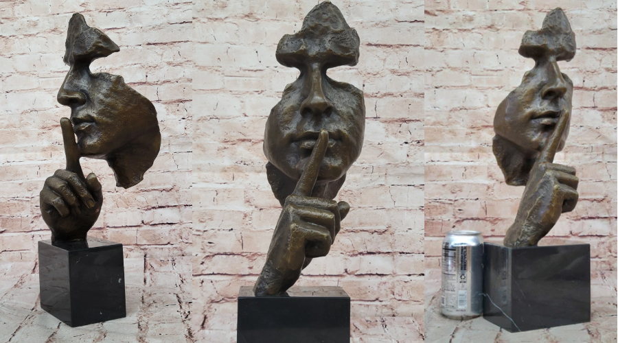 Different angles of Art Deco–Art Nouveau bronze sculpture “Le Silence” by Dalí, hot-cast statue