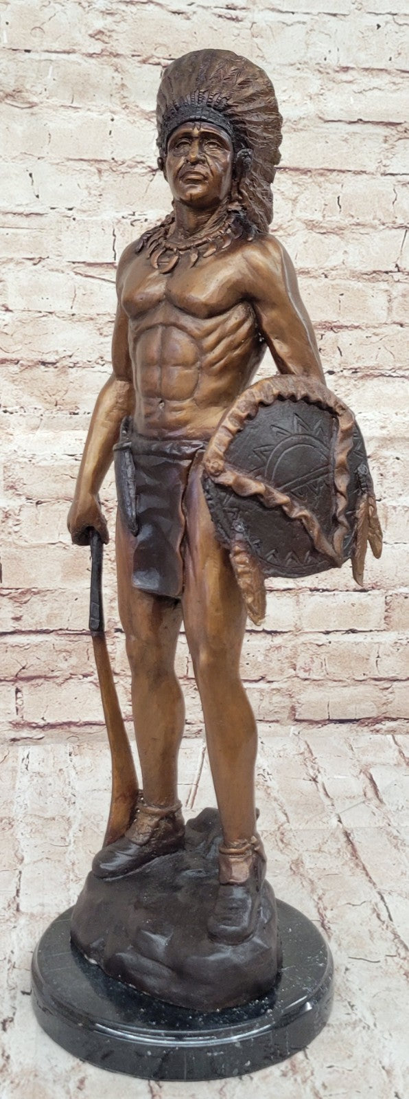 Native American Indian Warrior Chief Bronze Bust Sculpture Statue Figurine Art