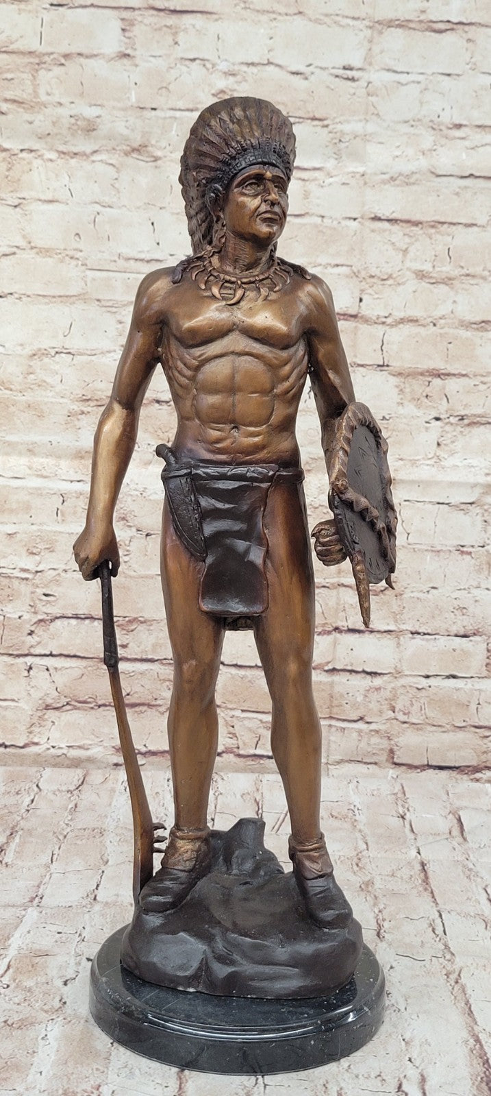 Native American Indian Warrior Chief Bronze Bust Sculpture Statue Figurine Art