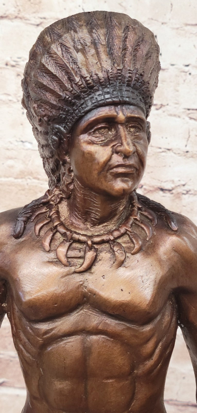 Native American Indian Warrior Chief Bronze Bust Sculpture Statue Figurine Art