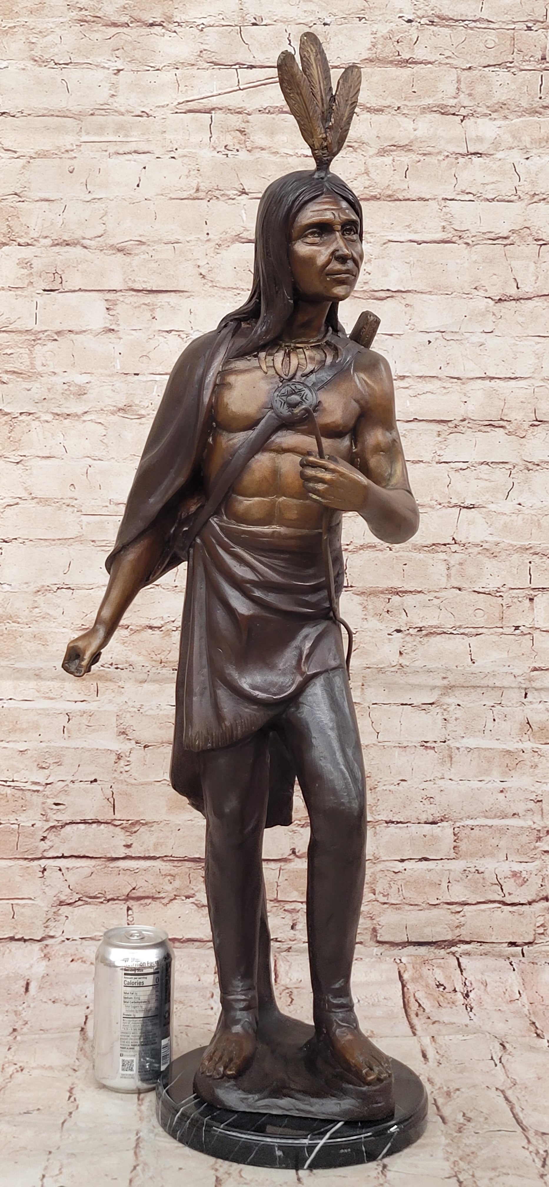 American Indian Warrior 100% Solid Bronze Sculpture Art Figurine Statue Artwork