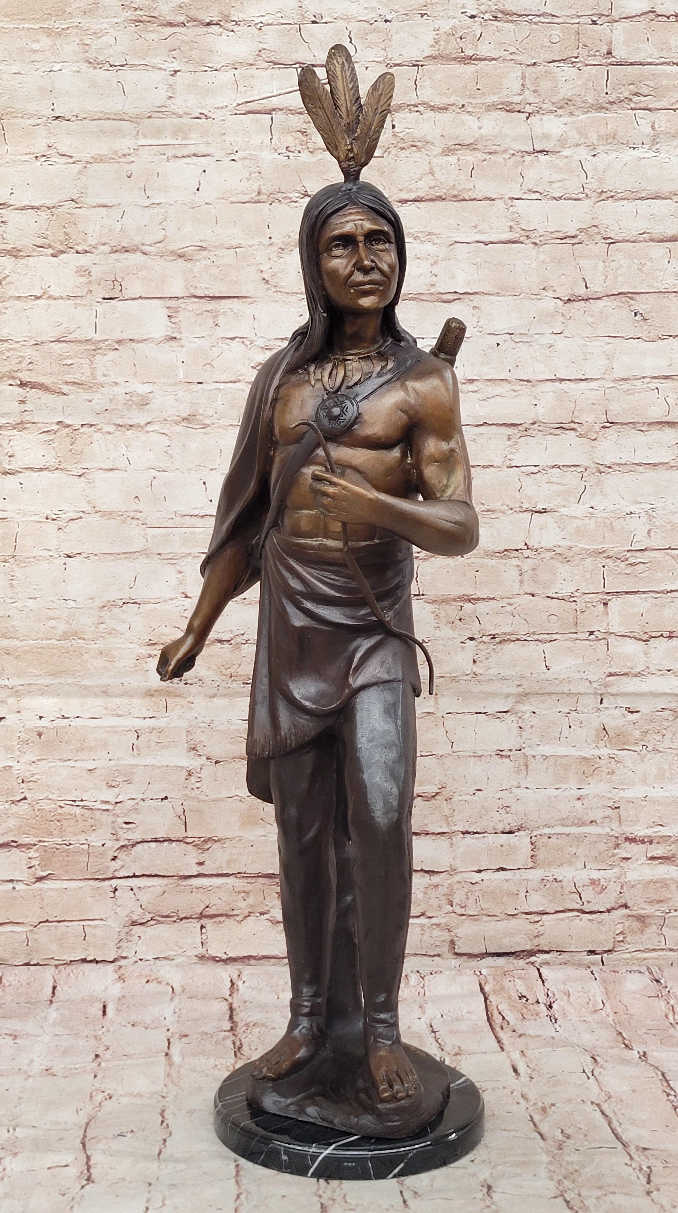 American Indian Warrior 100% Solid Bronze Sculpture Art Figurine Statue Artwork