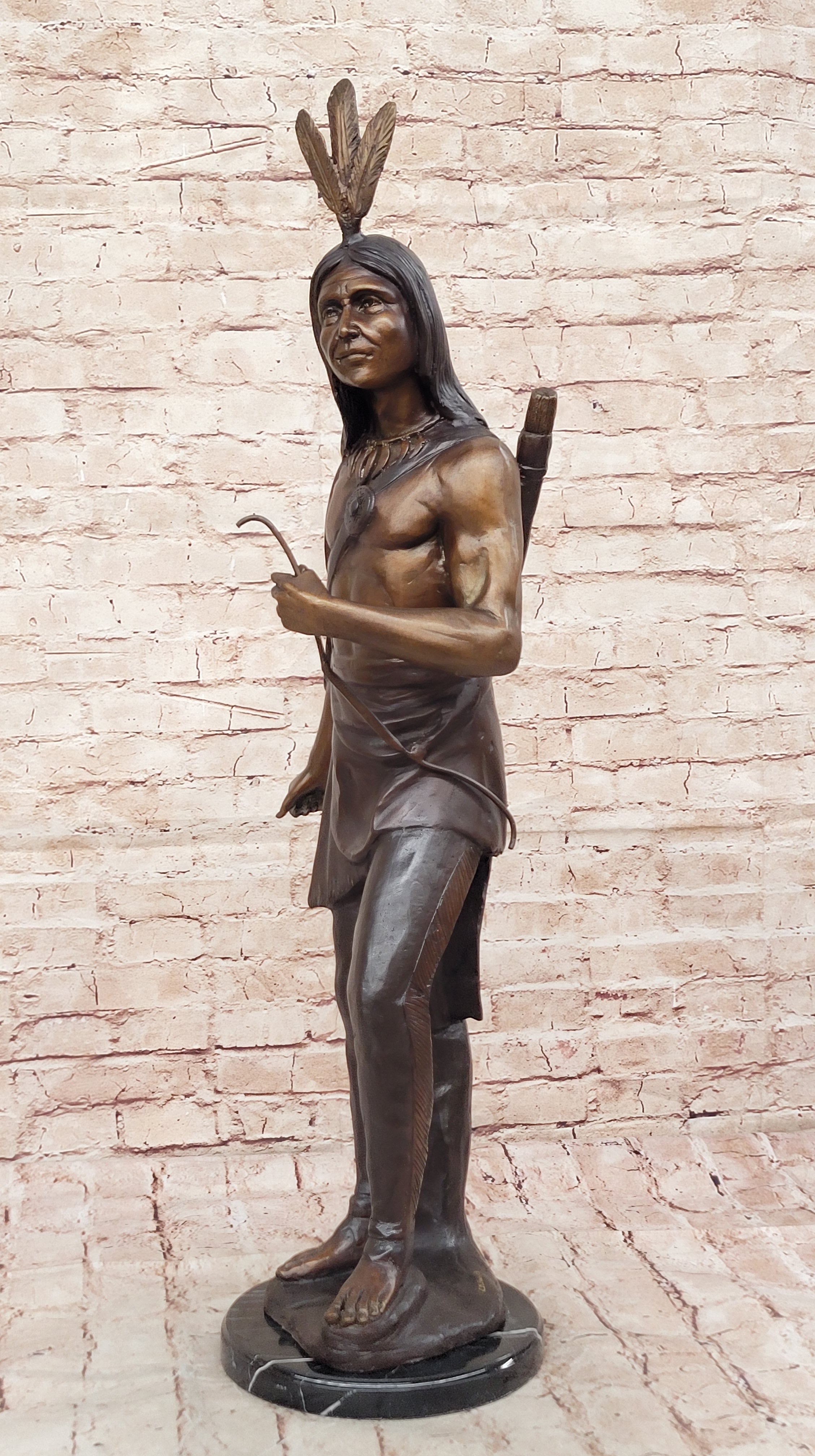 American Indian Warrior 100% Solid Bronze Sculpture Art Figurine Statue Artwork