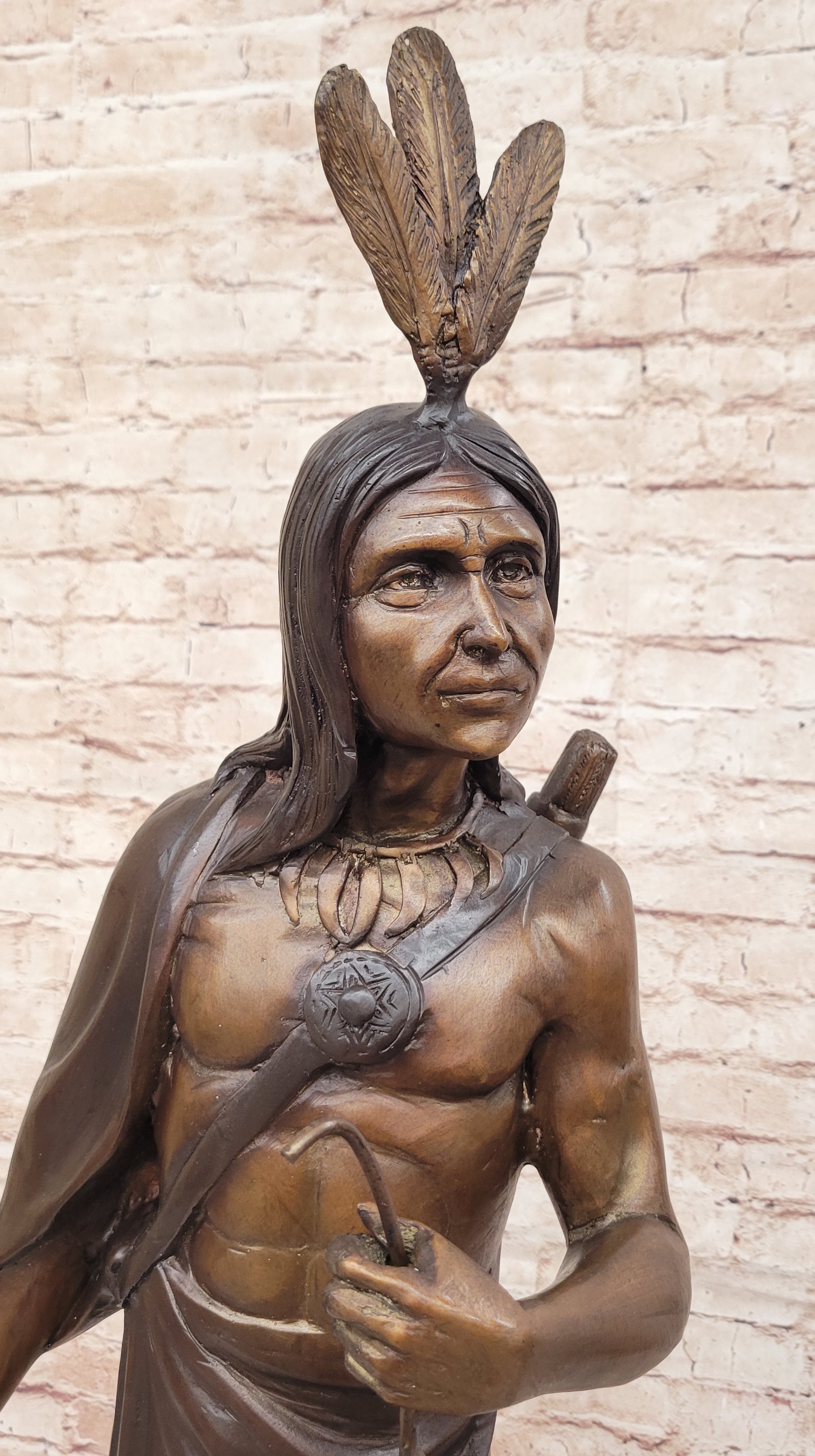 American Indian Warrior 100% Solid Bronze Sculpture Art Figurine Statue Artwork