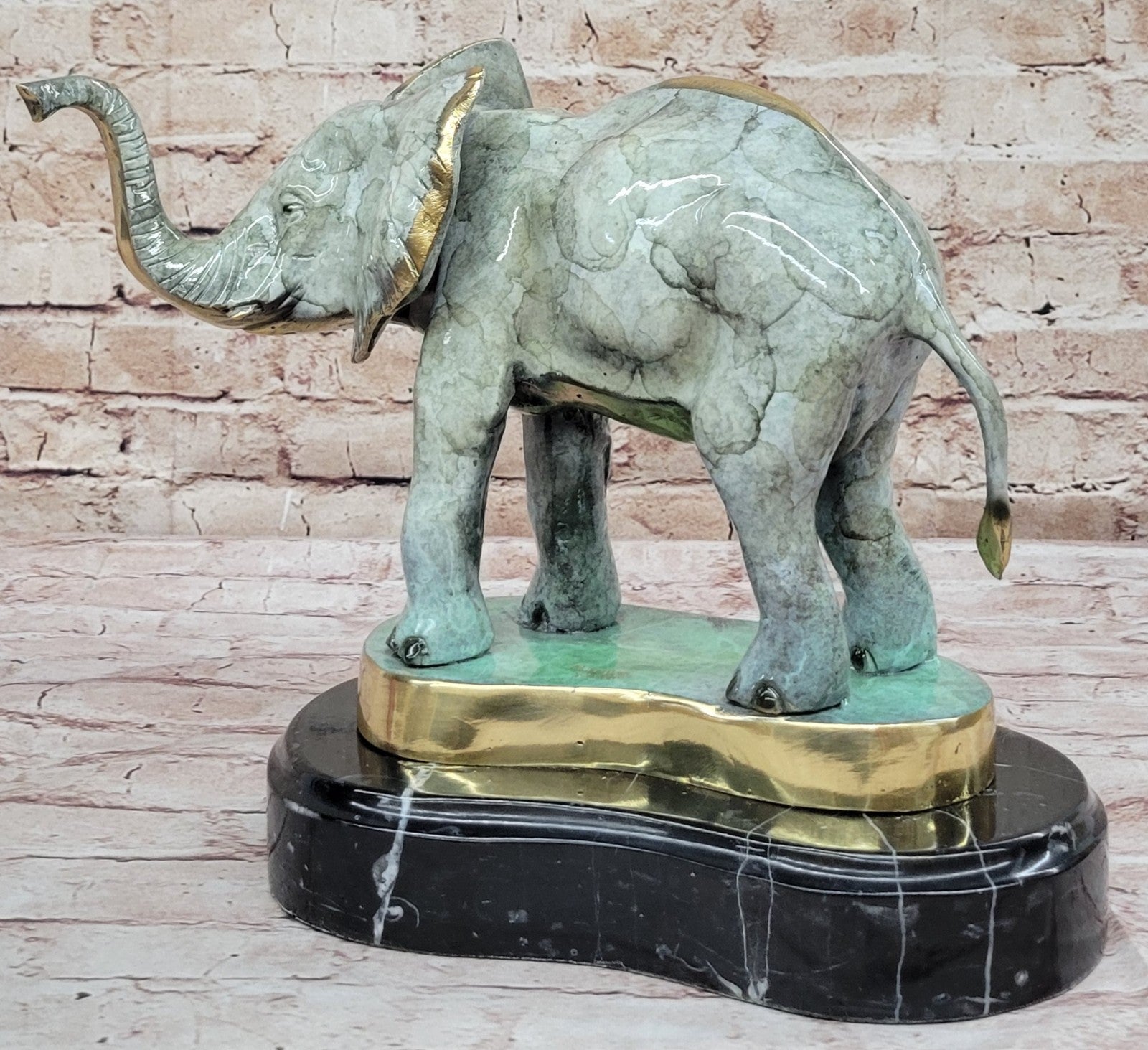 Elephant Jungle African Room Feng Shui Decor Art Bronze Marble Sculpture Statue
