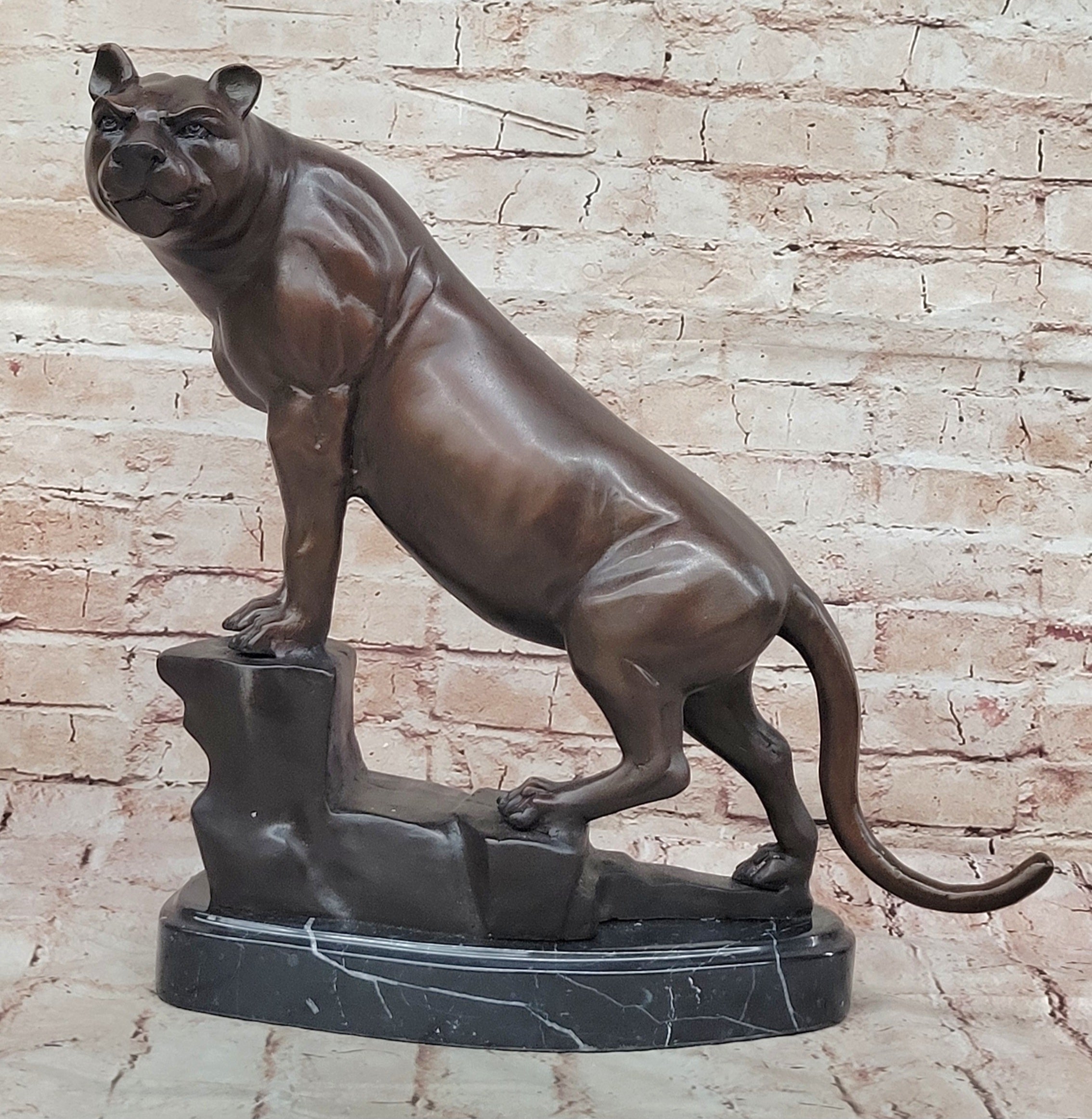 Bronze Sculpture Statue of Puma Cougar Mountain Lion Signed Marius Limited Edition
