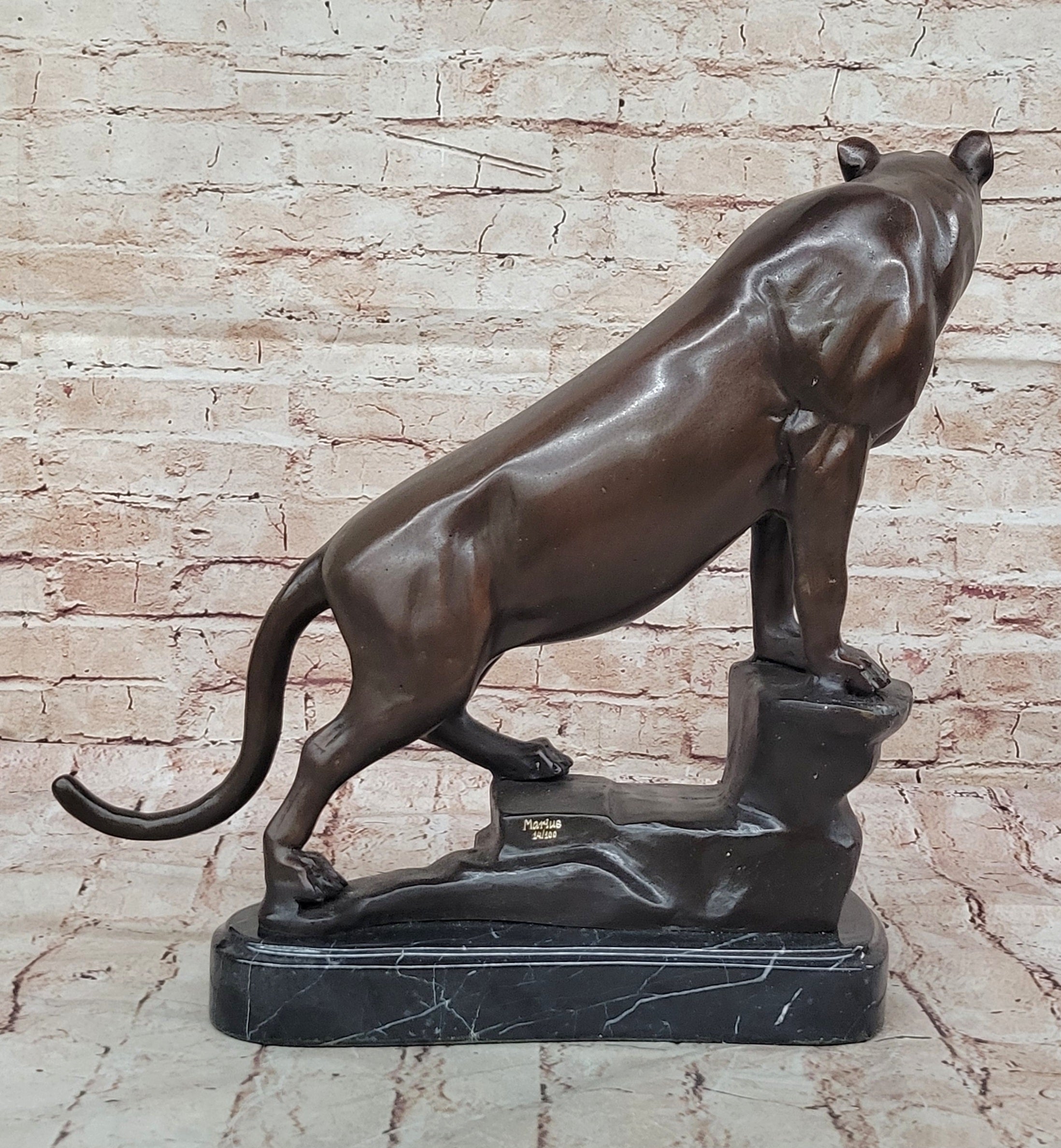 Bronze Sculpture Statue of Puma Cougar Mountain Lion Signed Marius Limited Edition
