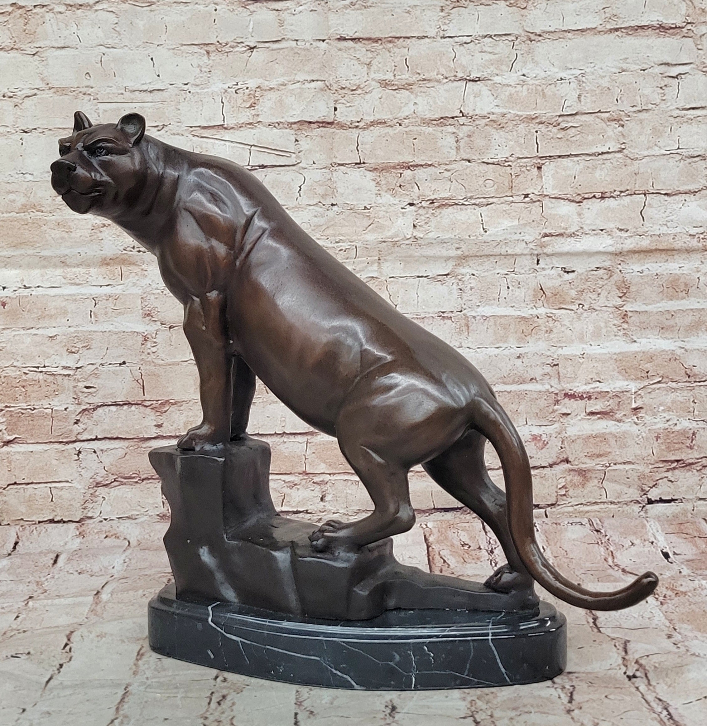 Bronze Sculpture Statue of Puma Cougar Mountain Lion Signed Marius Limited Edition