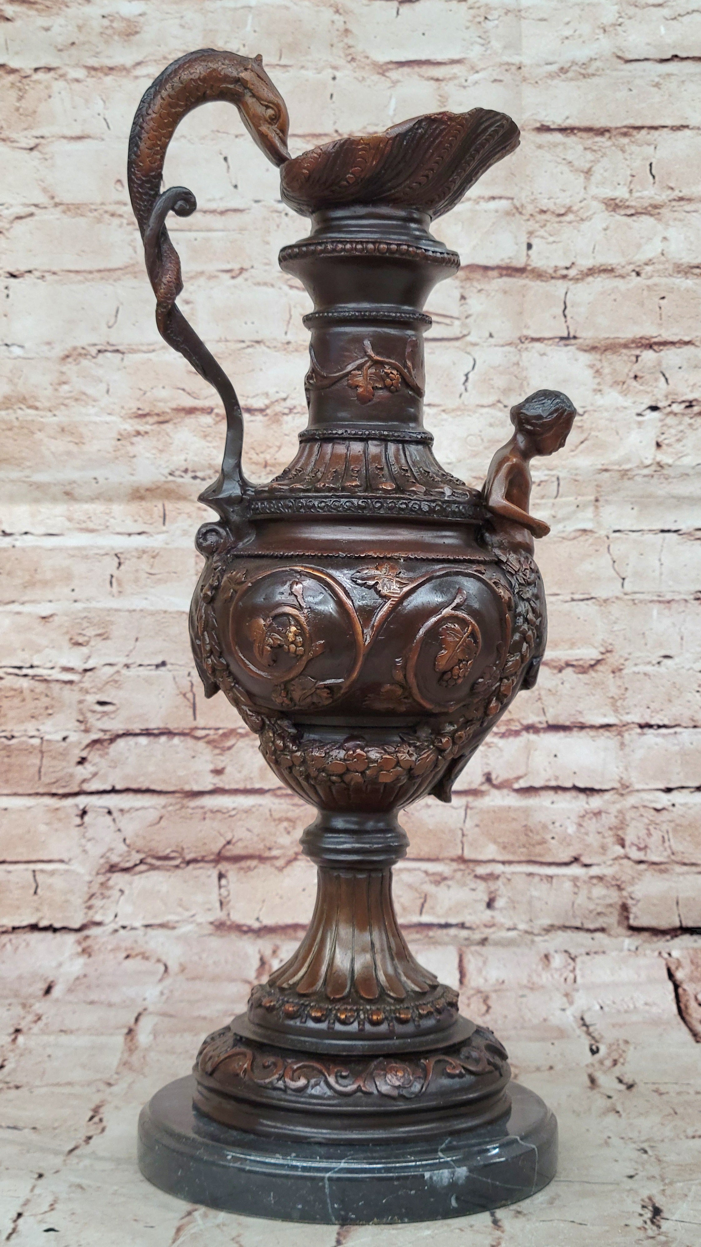 Home Office Decoration: Dragon Urn Bronze Sculpture Hand Made Art