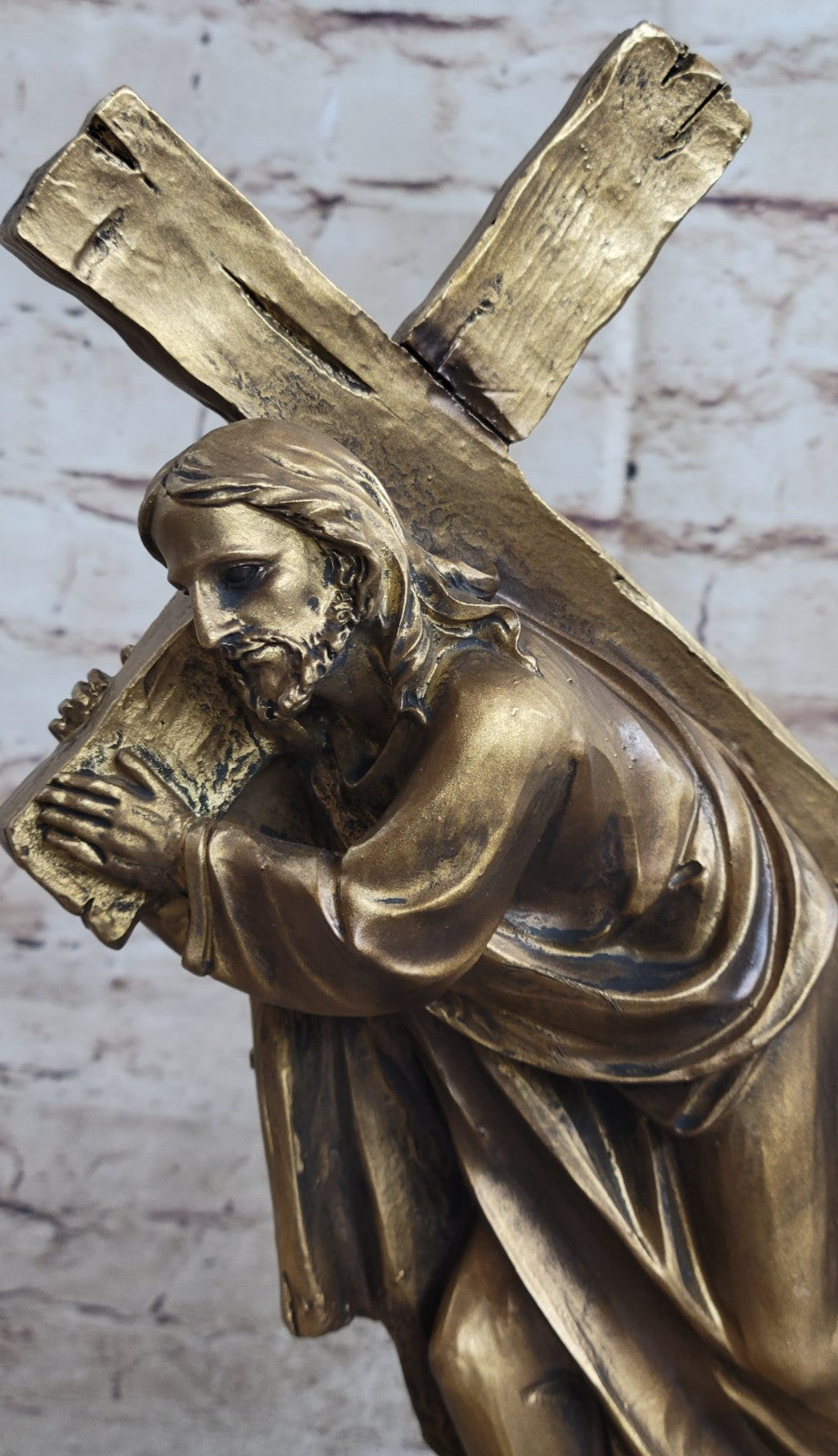 12 Inch Jesus on The Way To Calvary Cold Cast Bronze Figurine Detailed Sculpture