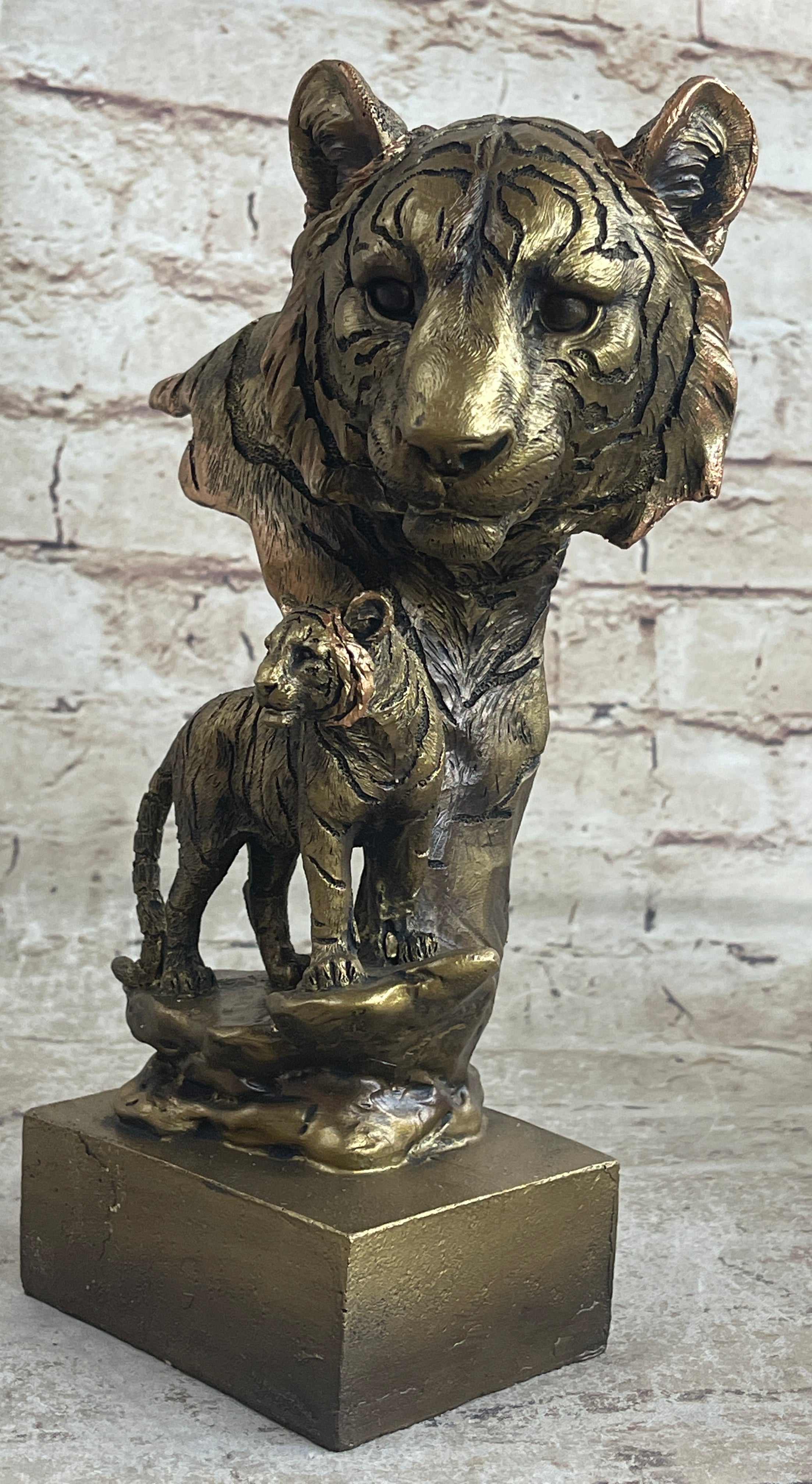 9" Lion Lions Head Statue - Bronze Finished Sculpture Classic Artwork Statue