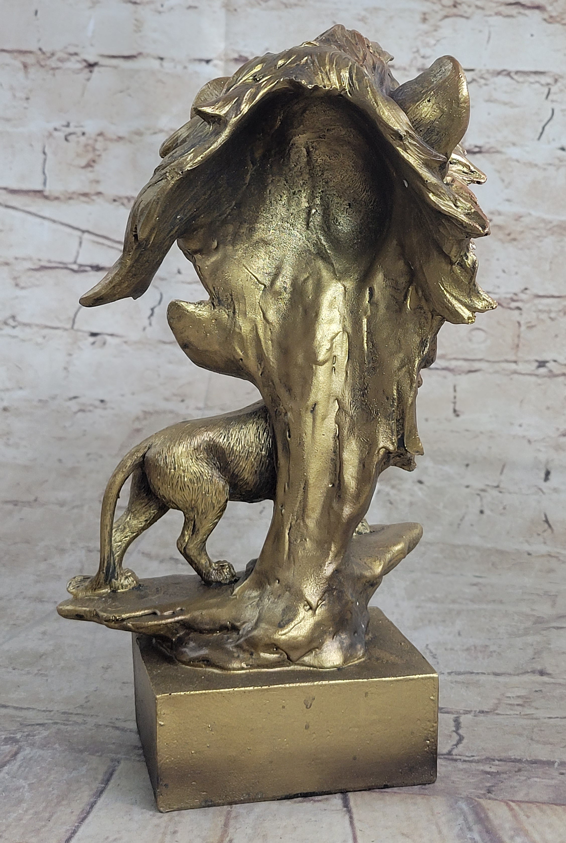 Art Deco Animal Zoo Memorabilia Lion Bust FauX Bronze Sculpture Figurine Sale