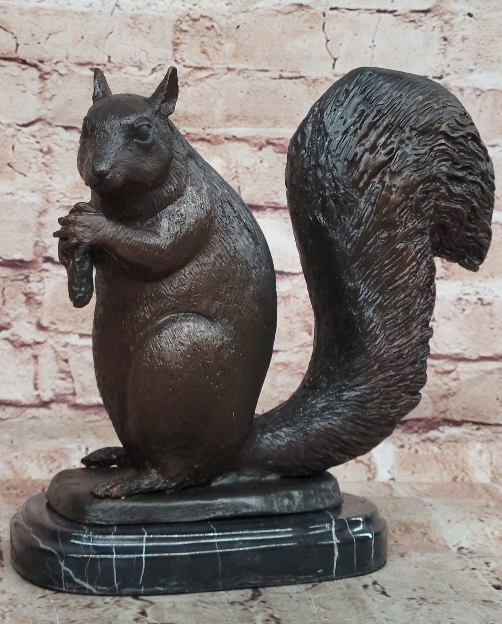 Handcrafted Bronze Squirrel Statue by Moigniez: Home and Backyard Decor
