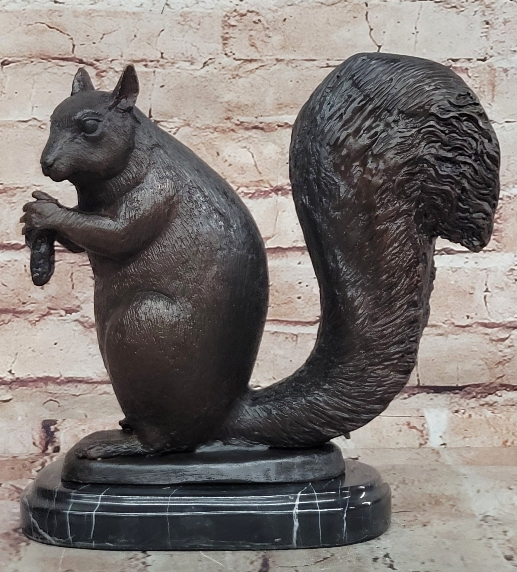 Handcrafted Bronze Squirrel Statue by Moigniez: Home and Backyard Decor