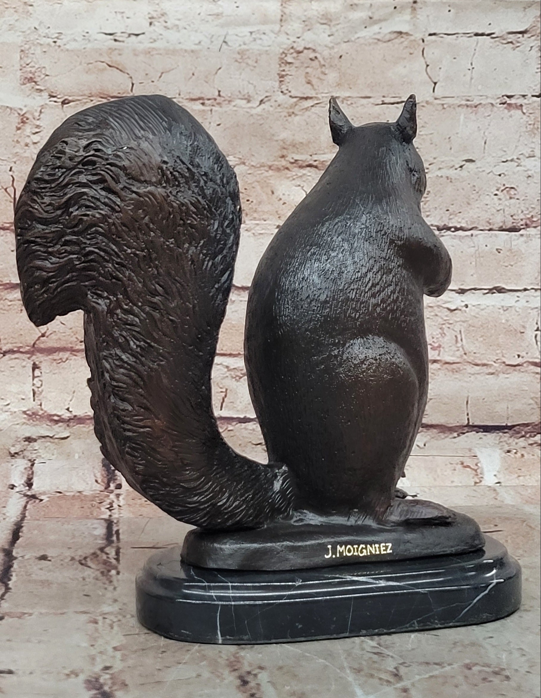 Handcrafted Bronze Squirrel Statue by Moigniez: Home and Backyard Decor