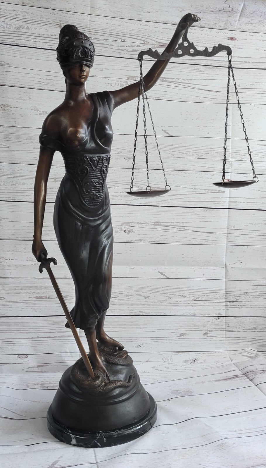 Nude Bronze Statue Sculpture Lady Scales Blind Justice Law Figure Figurine Lawyer