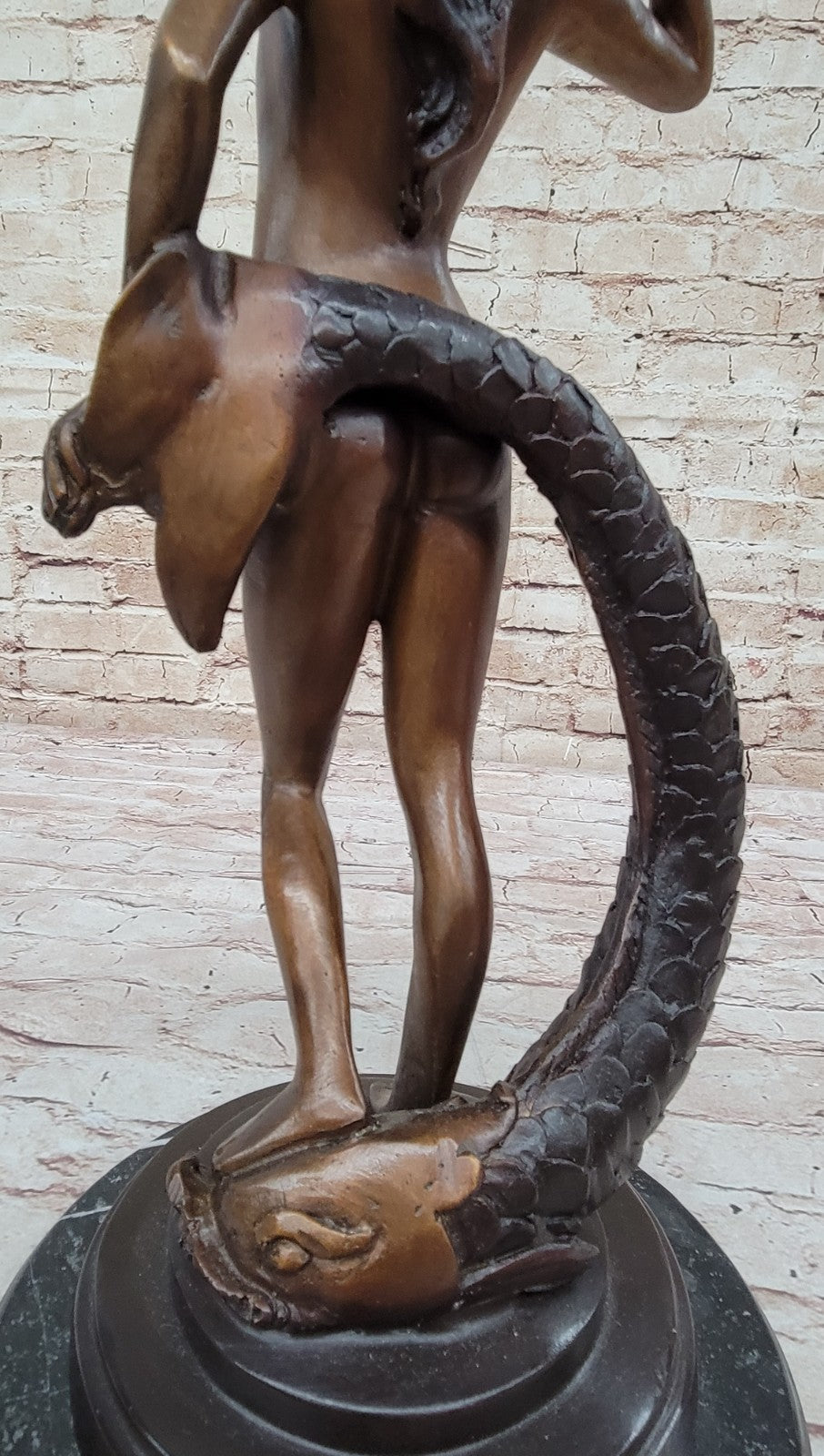 Bronze Sea Nymph Mythical Figurine Nude Woman With Fish Sculpture Statue