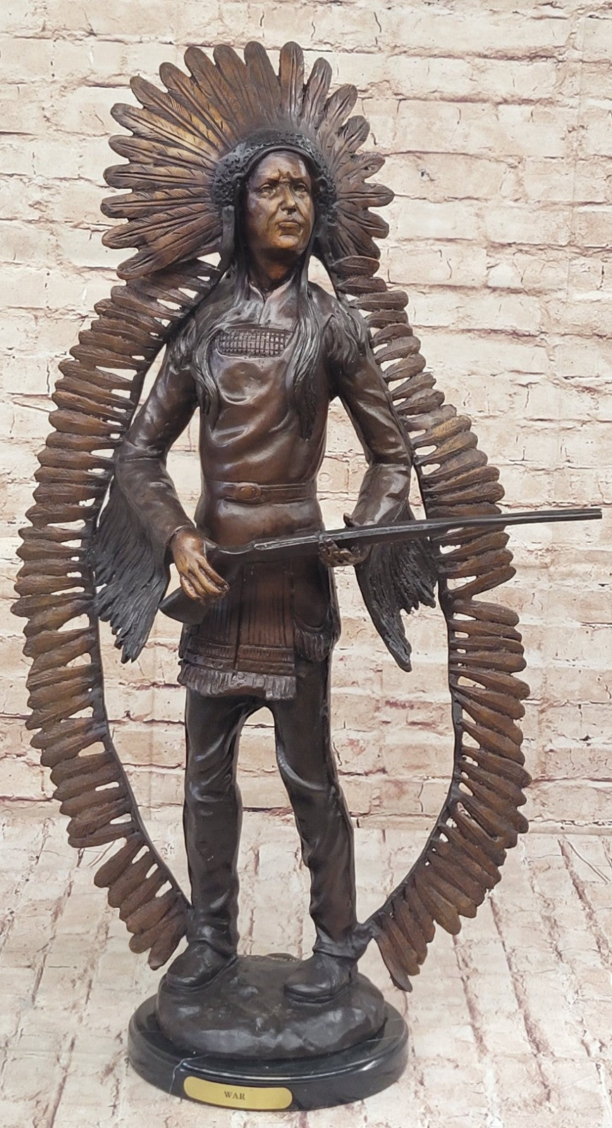 Handmade Native American Indian Warrior Bronze Sculpture Statue Figurine Art