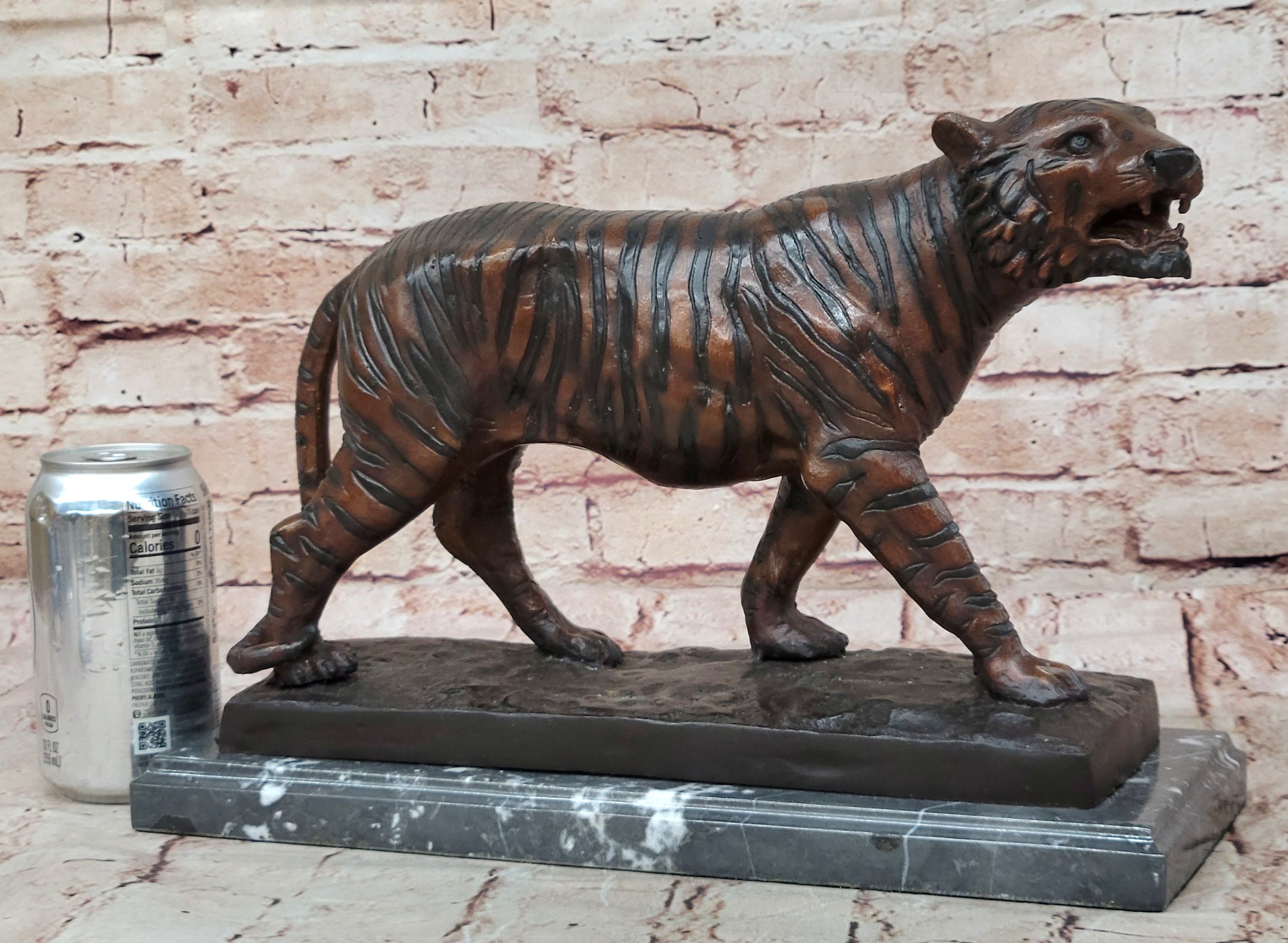 Limited Edition Bronze Tiger Statue Sculpture Wild Animal Figurine Marble Base