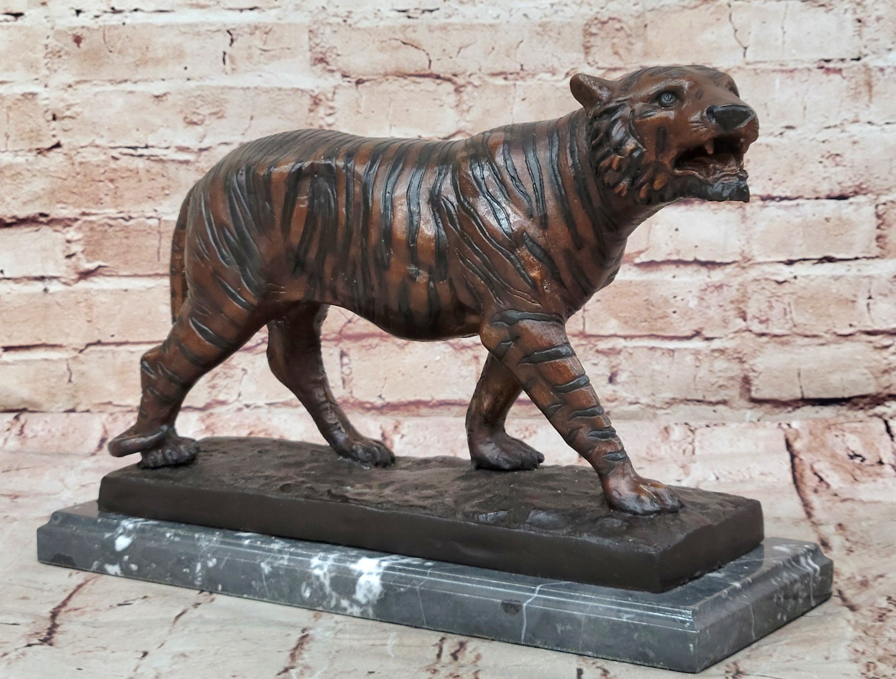 Limited Edition Bronze Tiger Statue Sculpture Wild Animal Figurine Marble Base