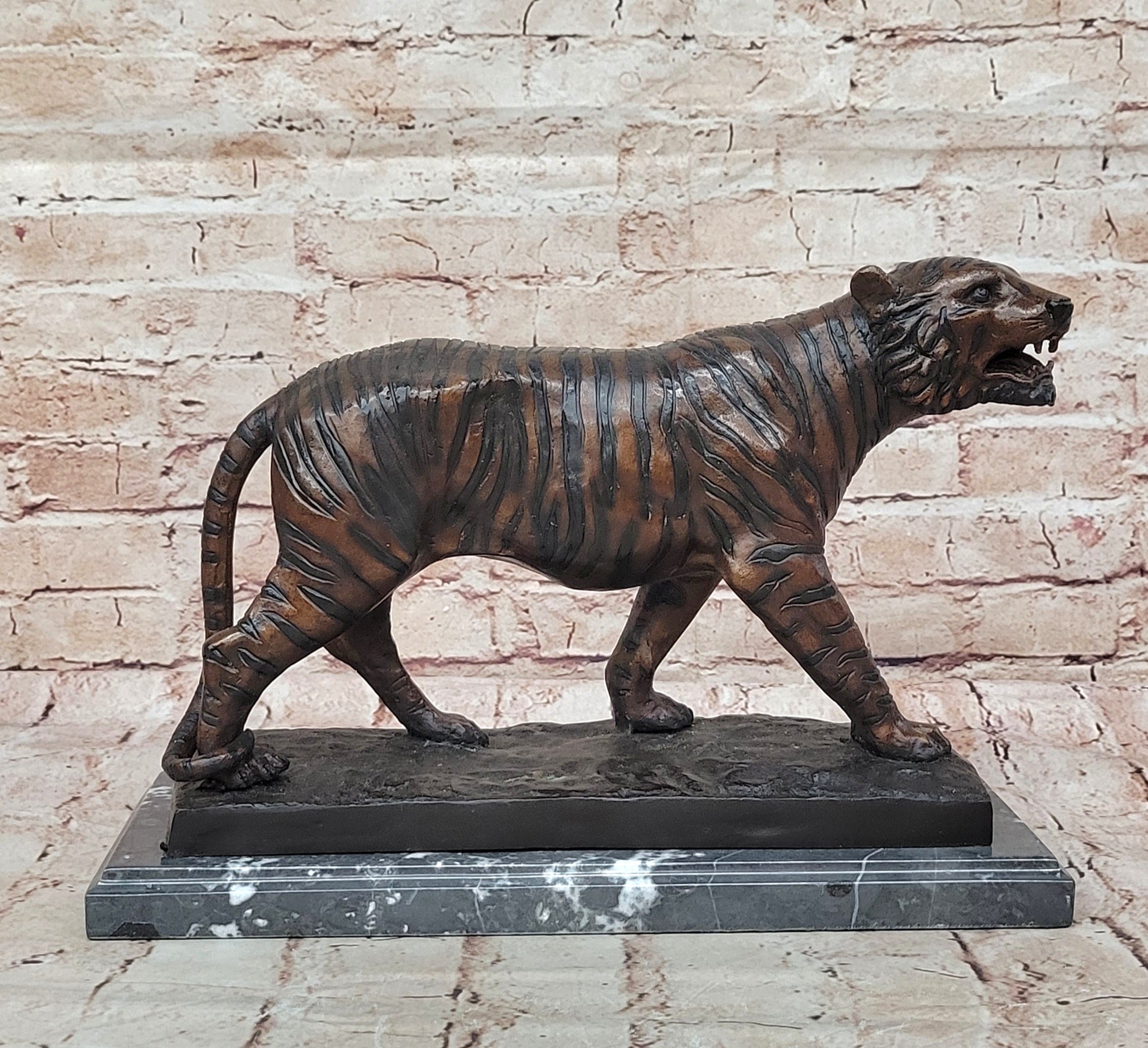 Limited Edition Bronze Tiger Statue Sculpture Wild Animal Figurine Marble Base