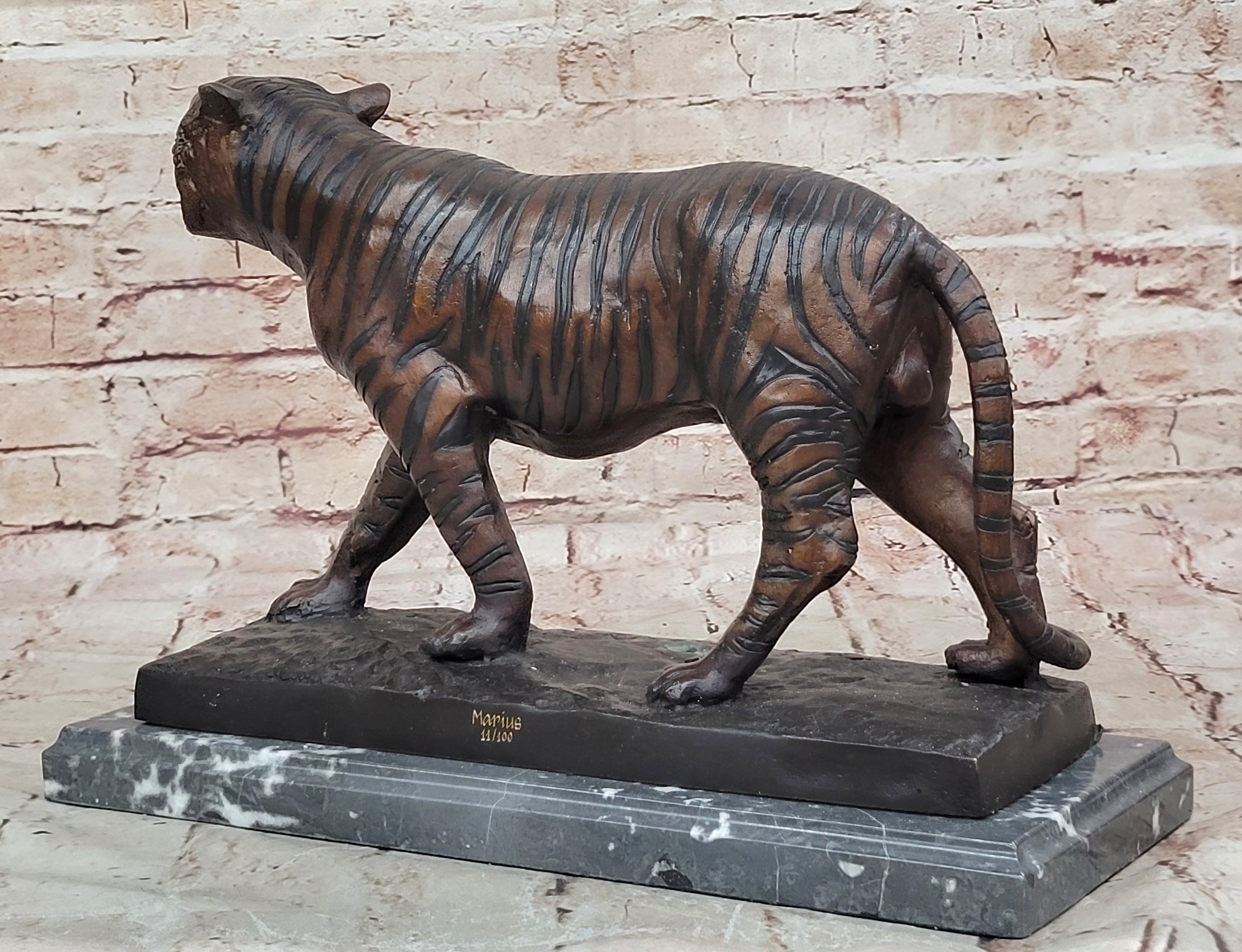 Limited Edition Bronze Tiger Statue Sculpture Wild Animal Figurine Marble Base