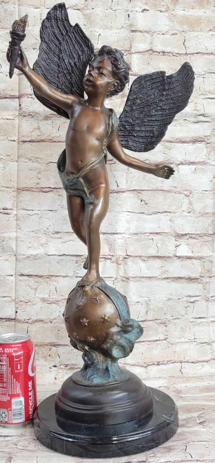 European Bronze Eros Cupid Lovers Sculpture – Valentine Love Garden Art Décor