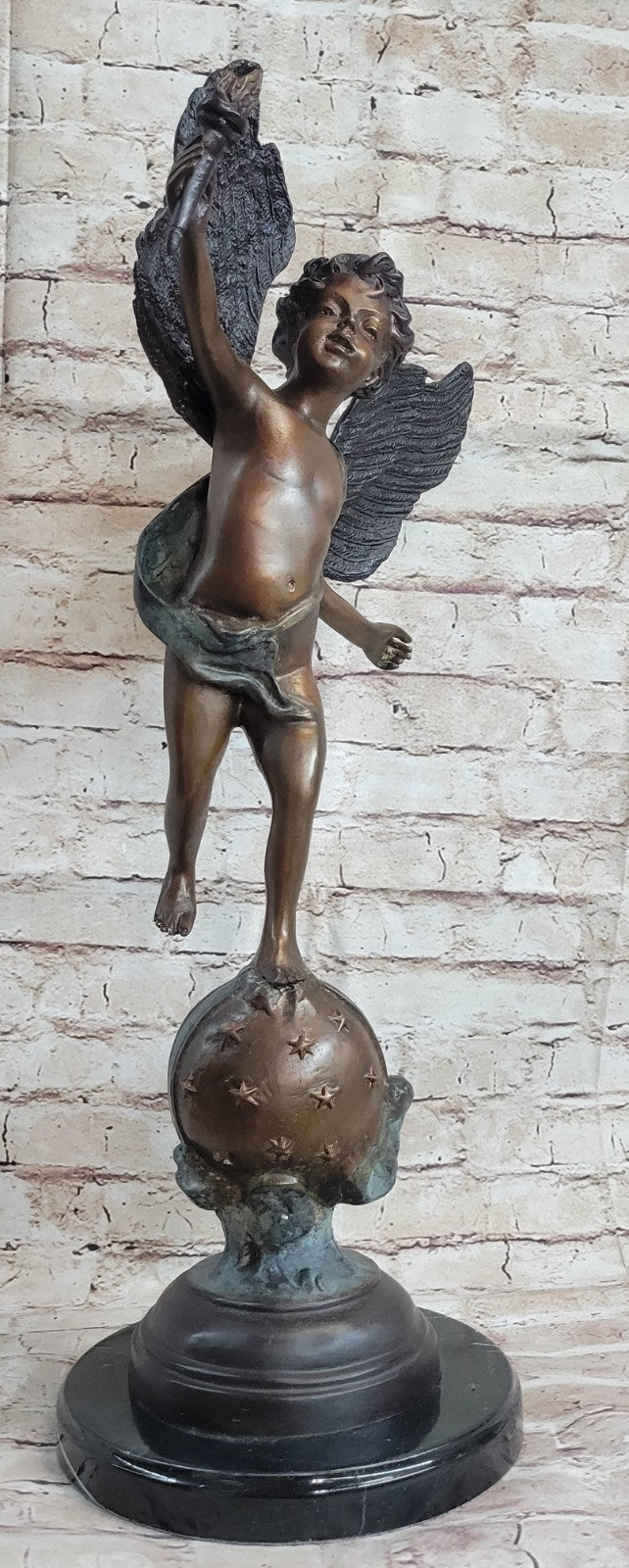 European Bronze Eros Cupid Lovers Sculpture – Valentine Love Garden Art Décor