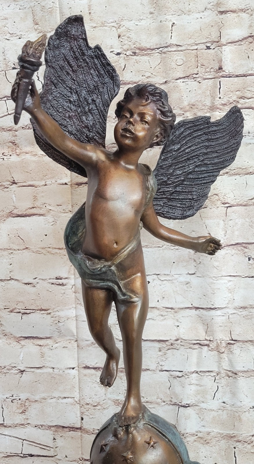 European Bronze Eros Cupid Lovers Sculpture – Valentine Love Garden Art Décor