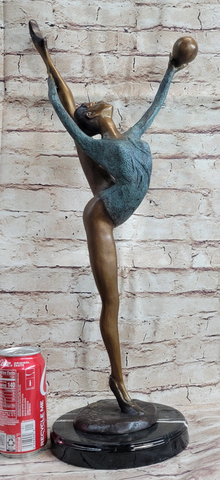 COLLECTORS EDITION FLOOR KID GYMNAST BRONZE SCULPTURE ON MARBLE BASE FIGURINE