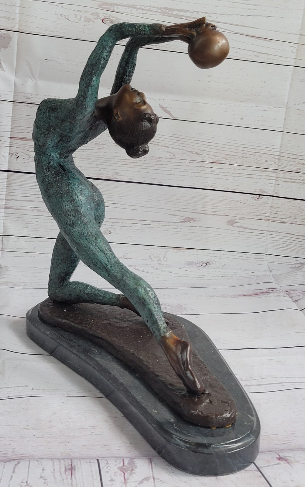 Lovely Vintage Deco French Bronze Nude Female Gymnast Acrobat Statue LTD EDTION