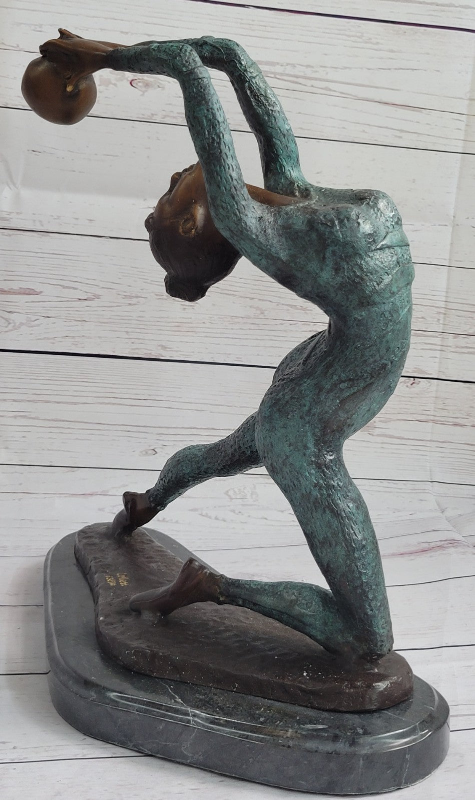 Lovely Vintage Deco French Bronze Nude Female Gymnast Acrobat Statue LTD EDTION