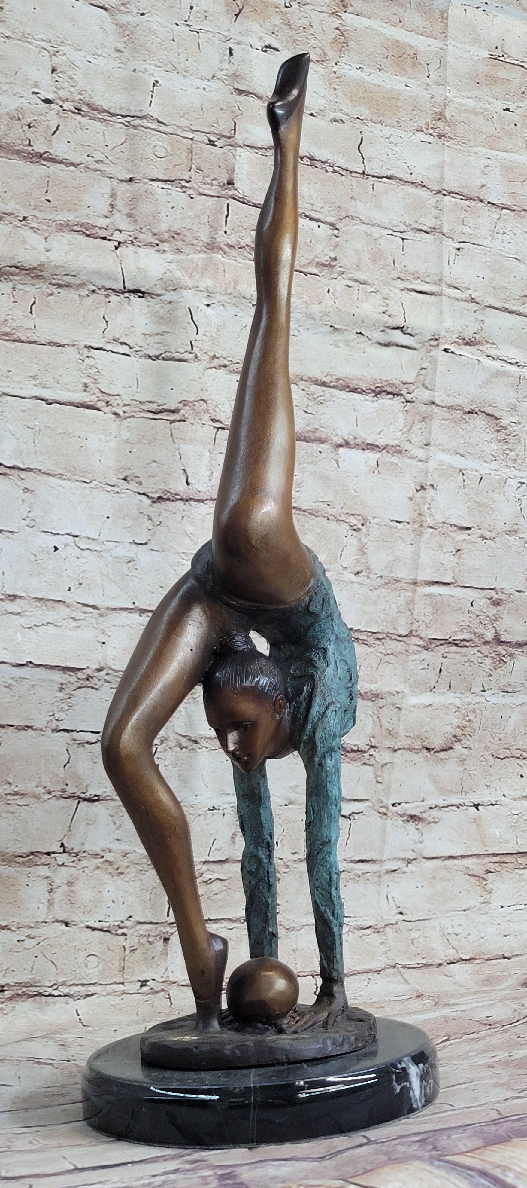 Handcrafted bronze sculpture *SALE* Limited Edition Floor Kid Gymnast On Marble