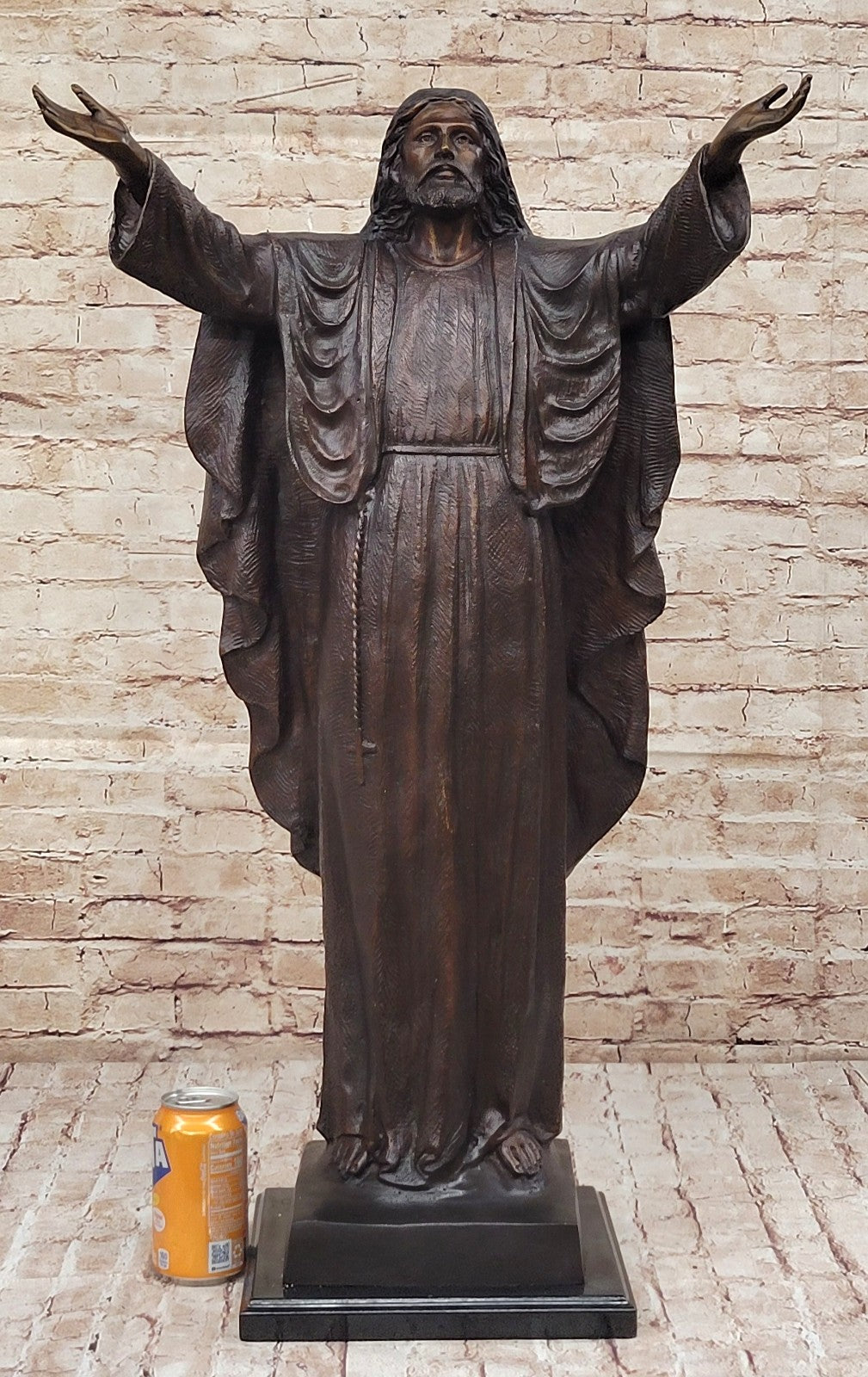 Large French Religious Bronze Statue Jesus With open Arms Lost Wax Method Statue