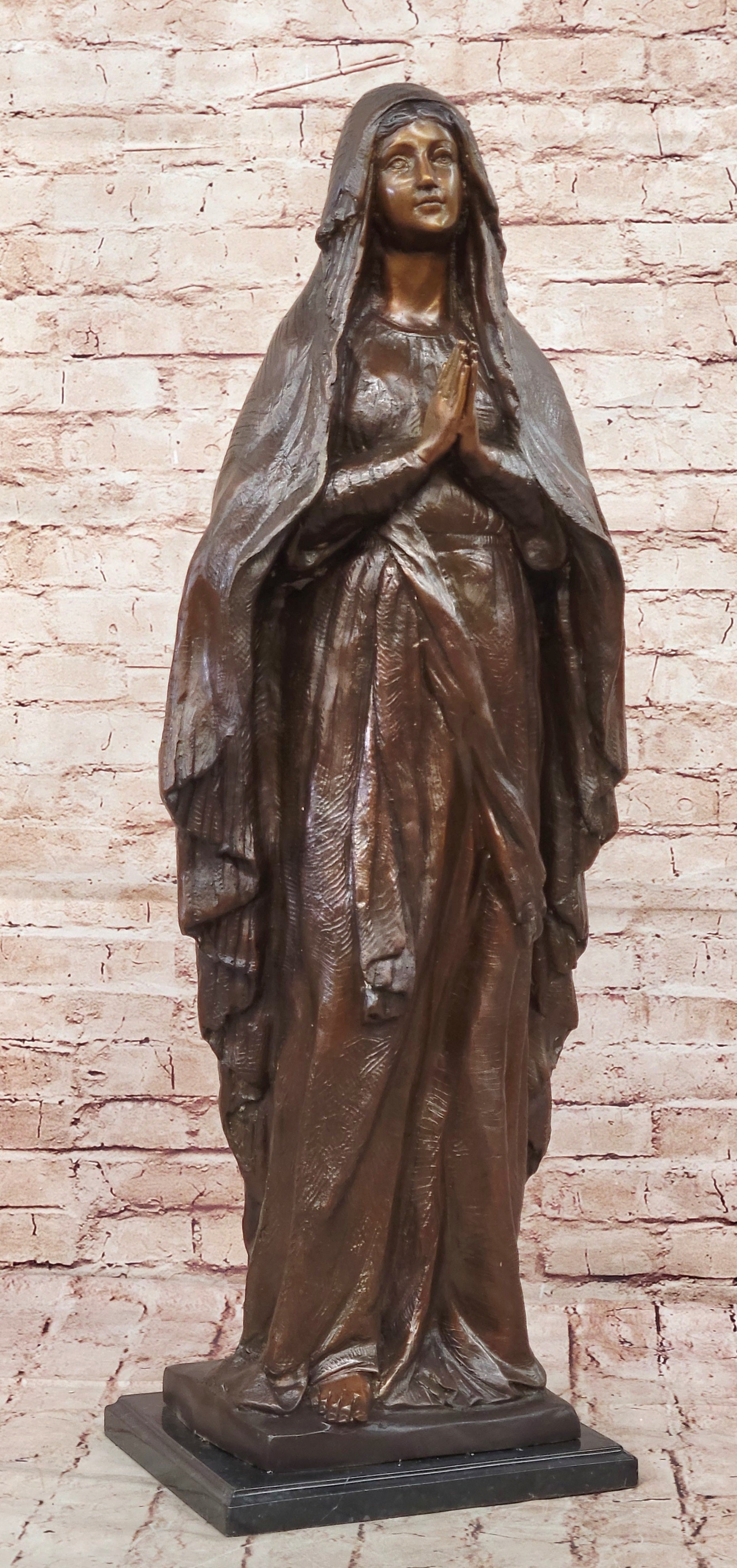 32" Bronze Madonna Virgin Mary Religious Sculpture – Catholic Jesus Mother Statue by Giancarlo for Sale