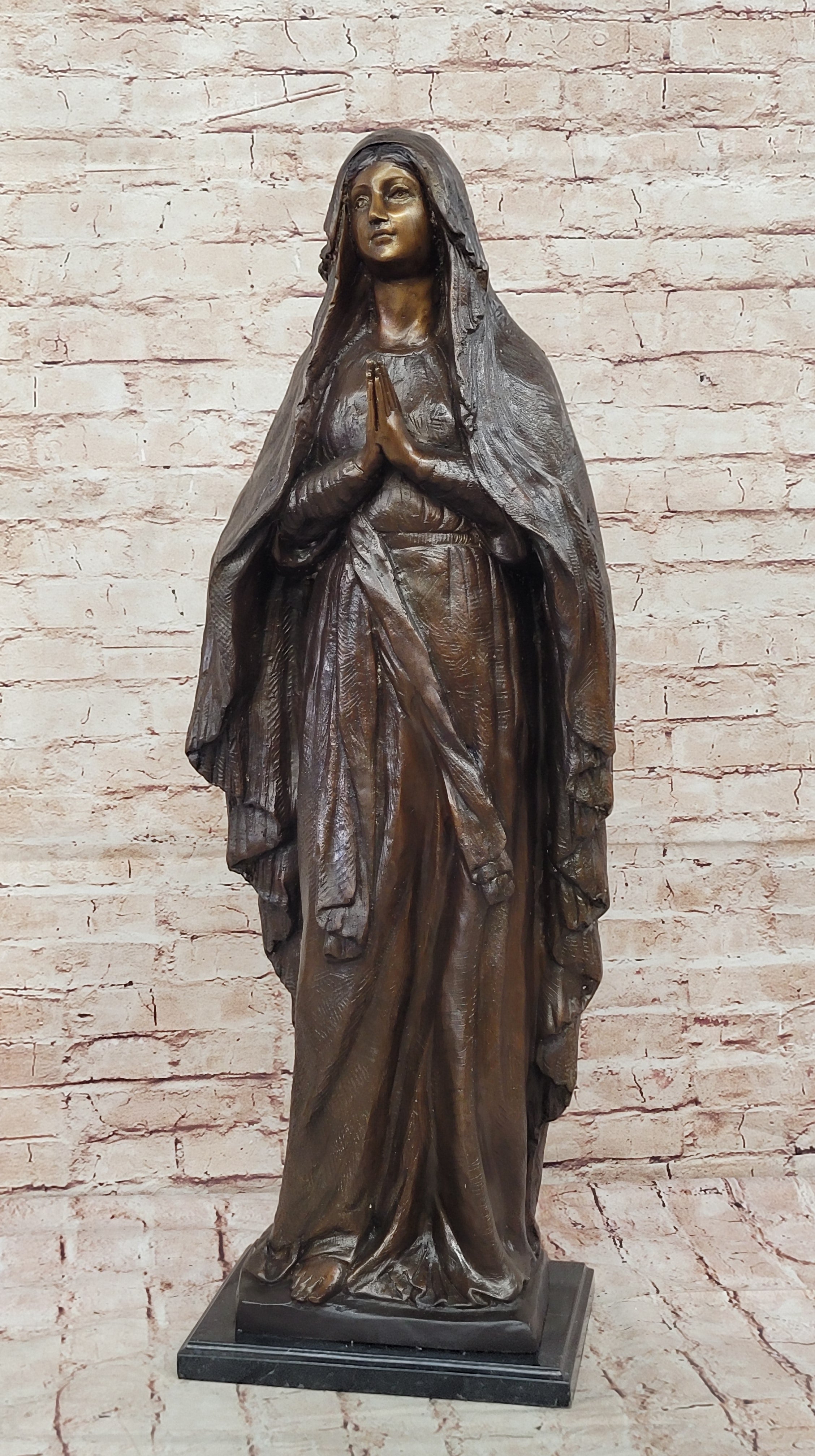 32" Bronze Madonna Virgin Mary Religious Sculpture – Catholic Jesus Mother Statue by Giancarlo for Sale