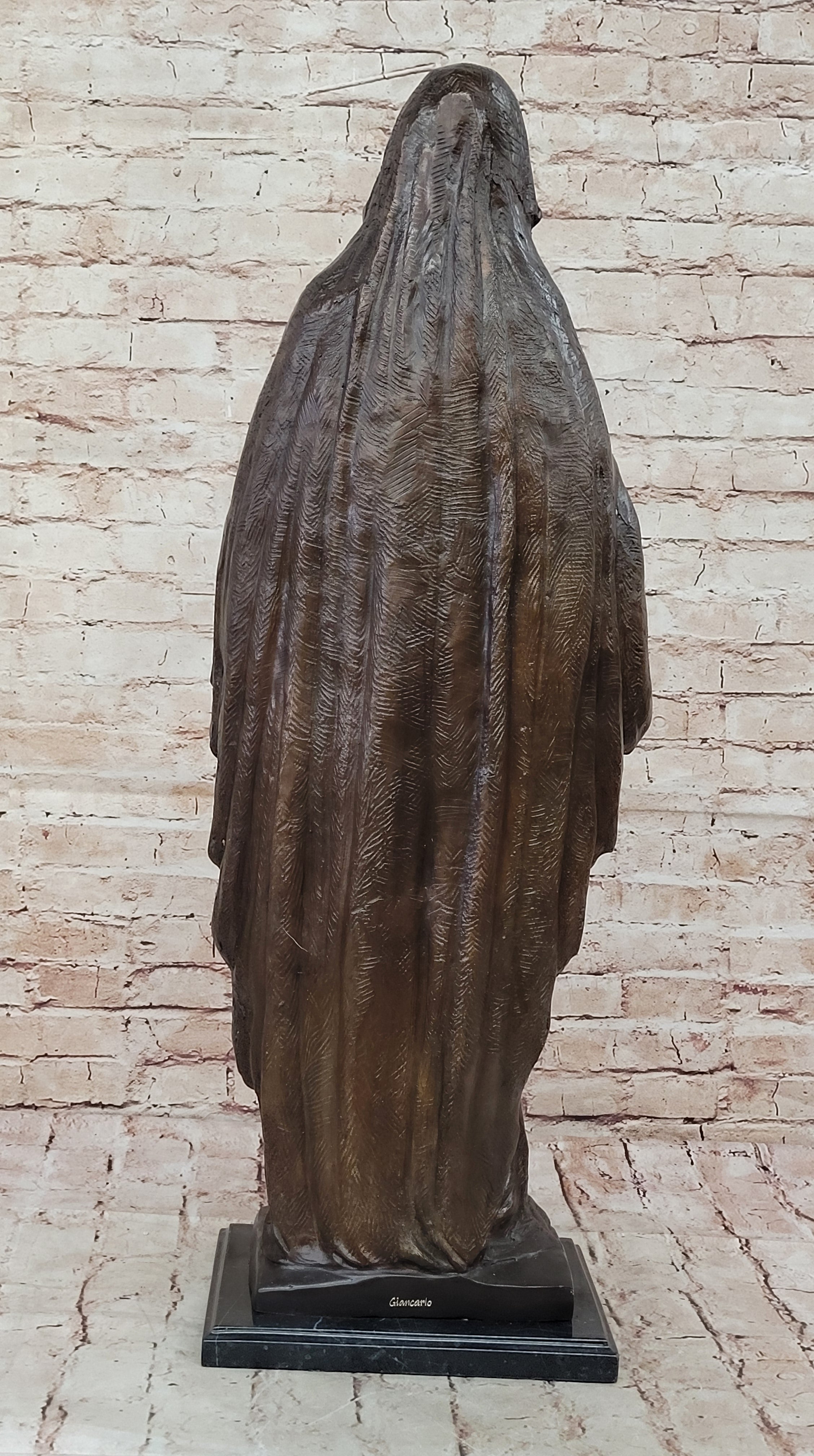 32" Bronze Madonna Virgin Mary Religious Sculpture – Catholic Jesus Mother Statue by Giancarlo for Sale