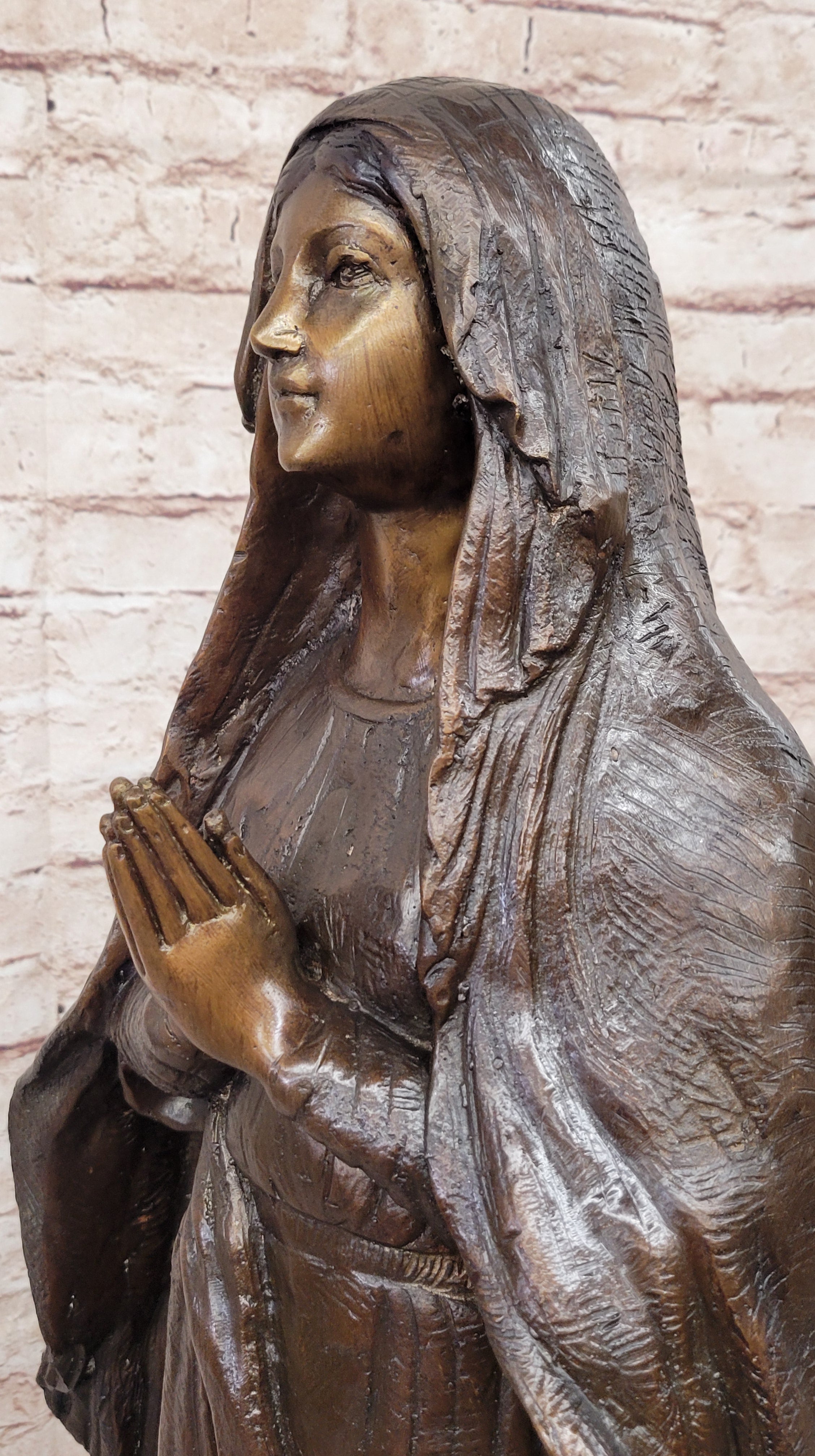 32" Bronze Madonna Virgin Mary Religious Sculpture – Catholic Jesus Mother Statue by Giancarlo for Sale