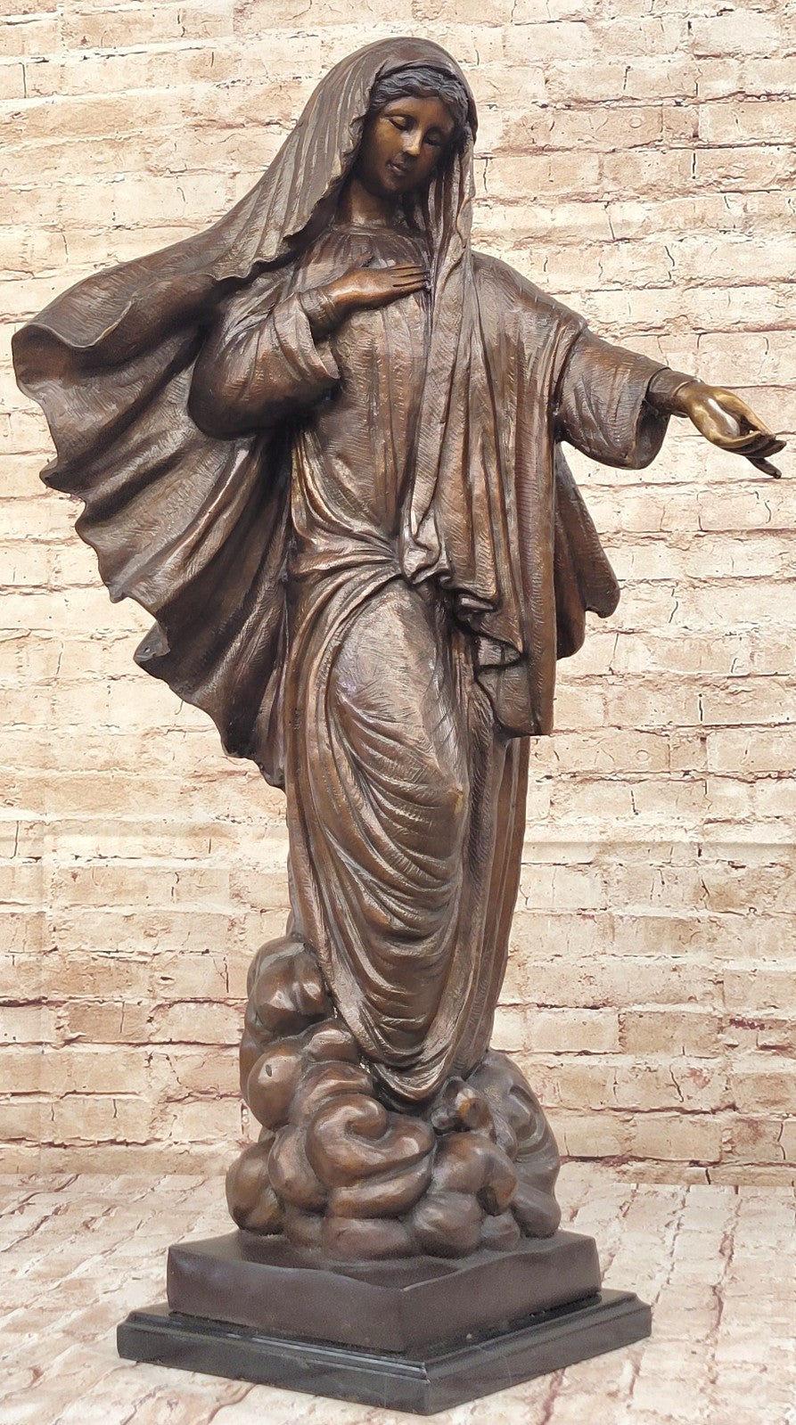 VINTAGE BRONZE ART NOUVEAU JESUS MARY CATHOLIC ICON HOT CAST SCULPTURE FIGURINE