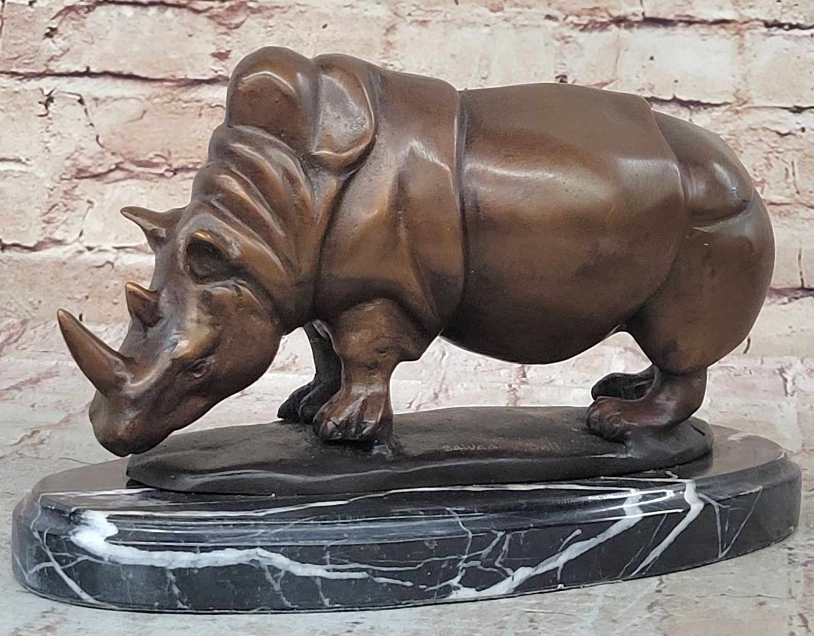 Pure Bronze Rhino Statue on Marble Base - Large Figurine by Salvador Dali
