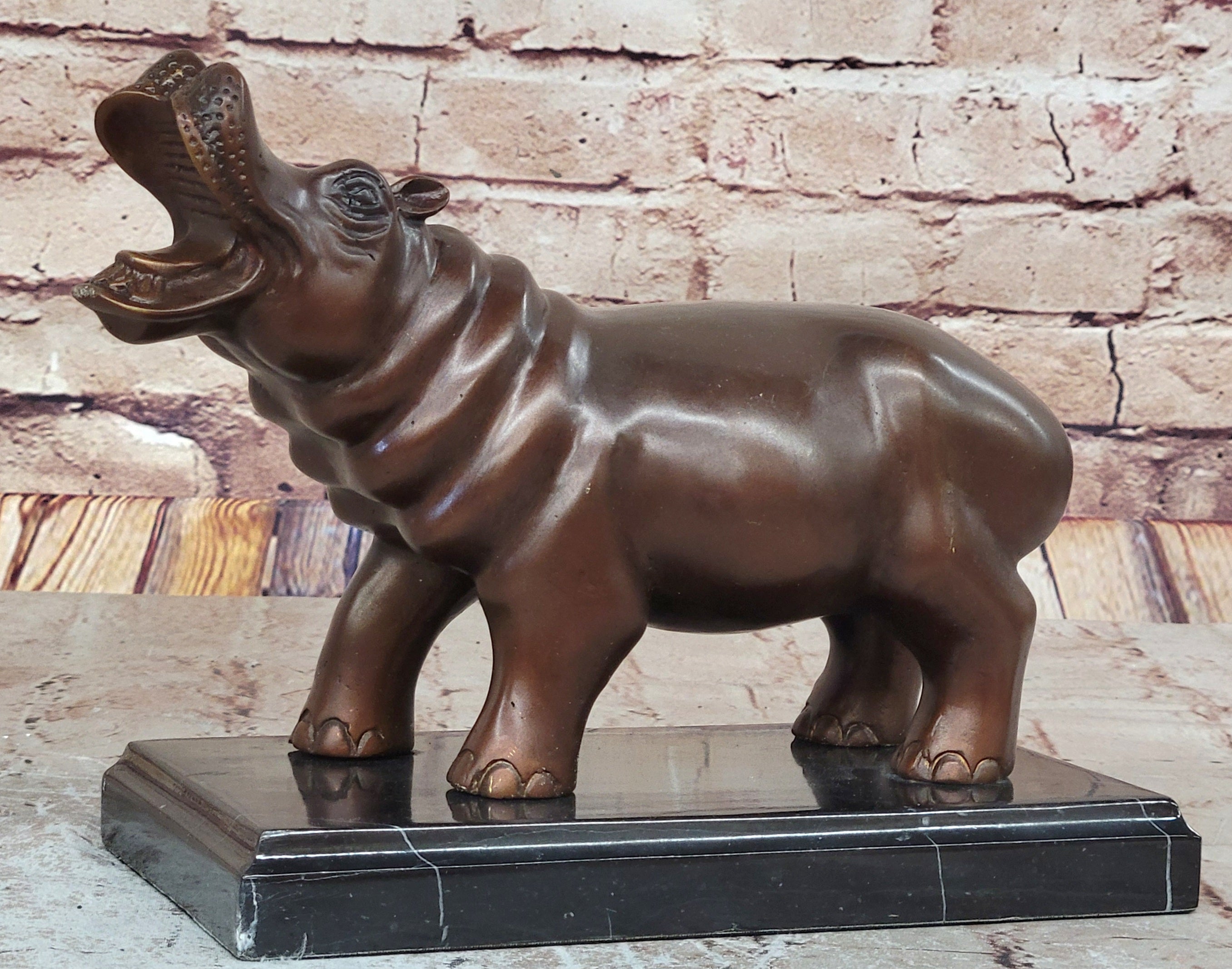 French Artist Mogniez`s Hippopotamus Bronze Sculpture Artwork Sale