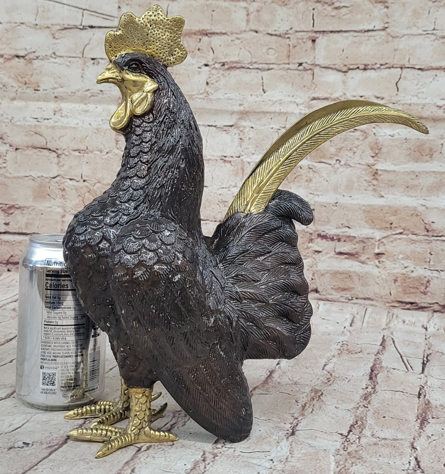 Solid 100% Bronze Sculpture Signed Exquisite Rooster Farm Art Statues Figure Gift