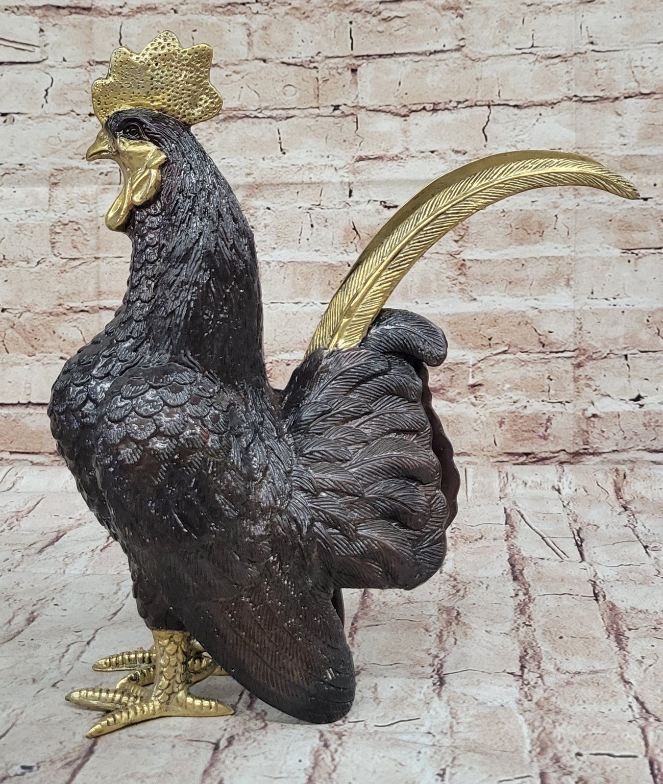 Solid 100% Bronze Sculpture Signed Exquisite Rooster Farm Art Statues Figure Gift