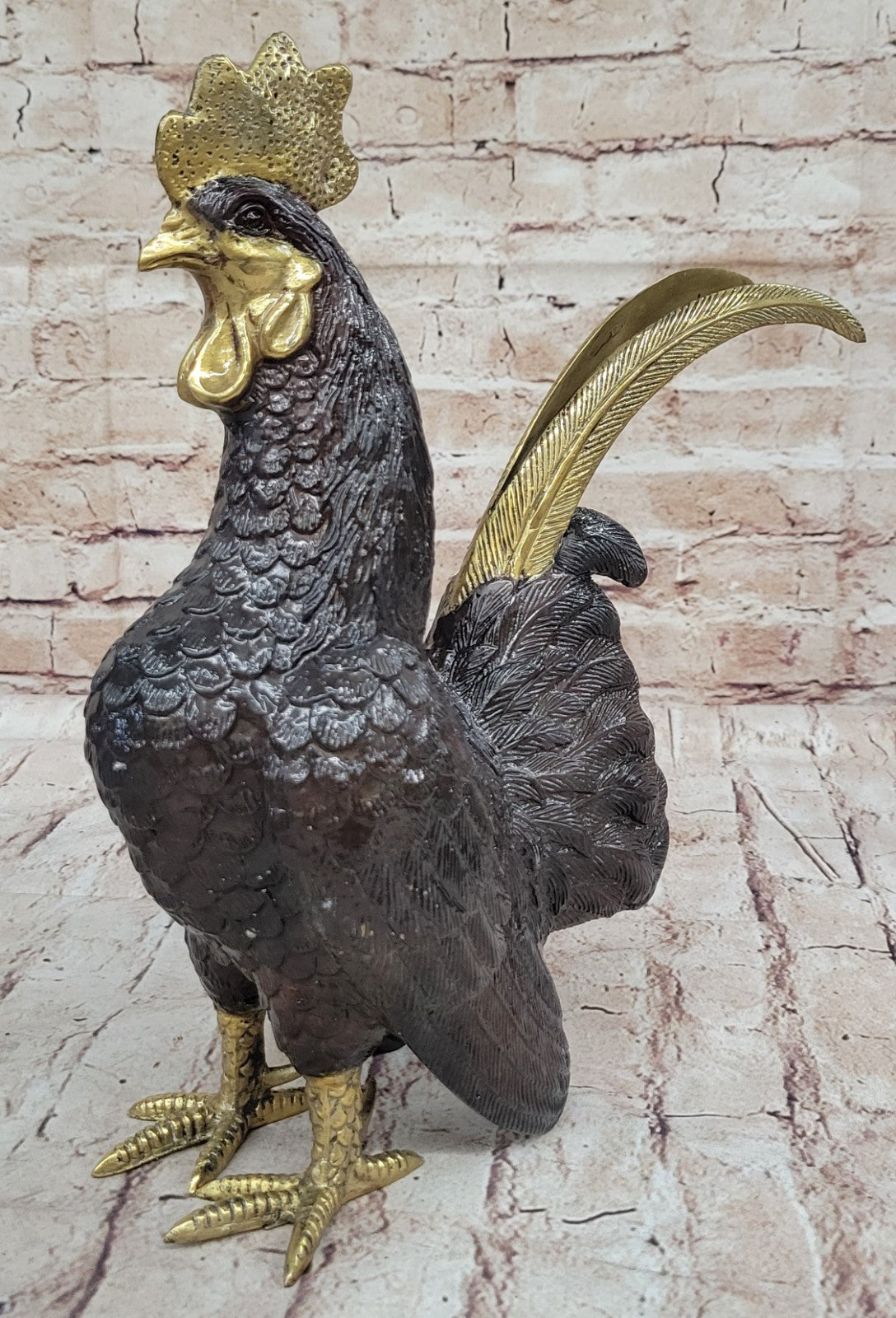 Solid 100% Bronze Sculpture Signed Exquisite Rooster Farm Art Statues Figure Gift