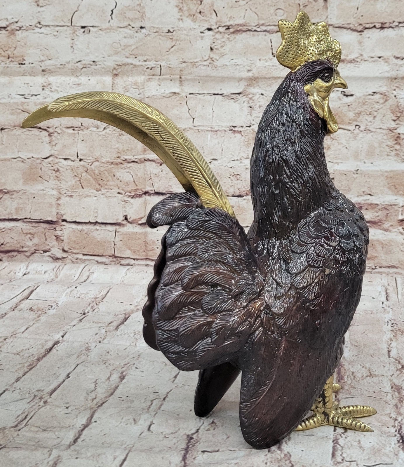 Solid 100% Bronze Sculpture Signed Exquisite Rooster Farm Art Statues Figure Gift