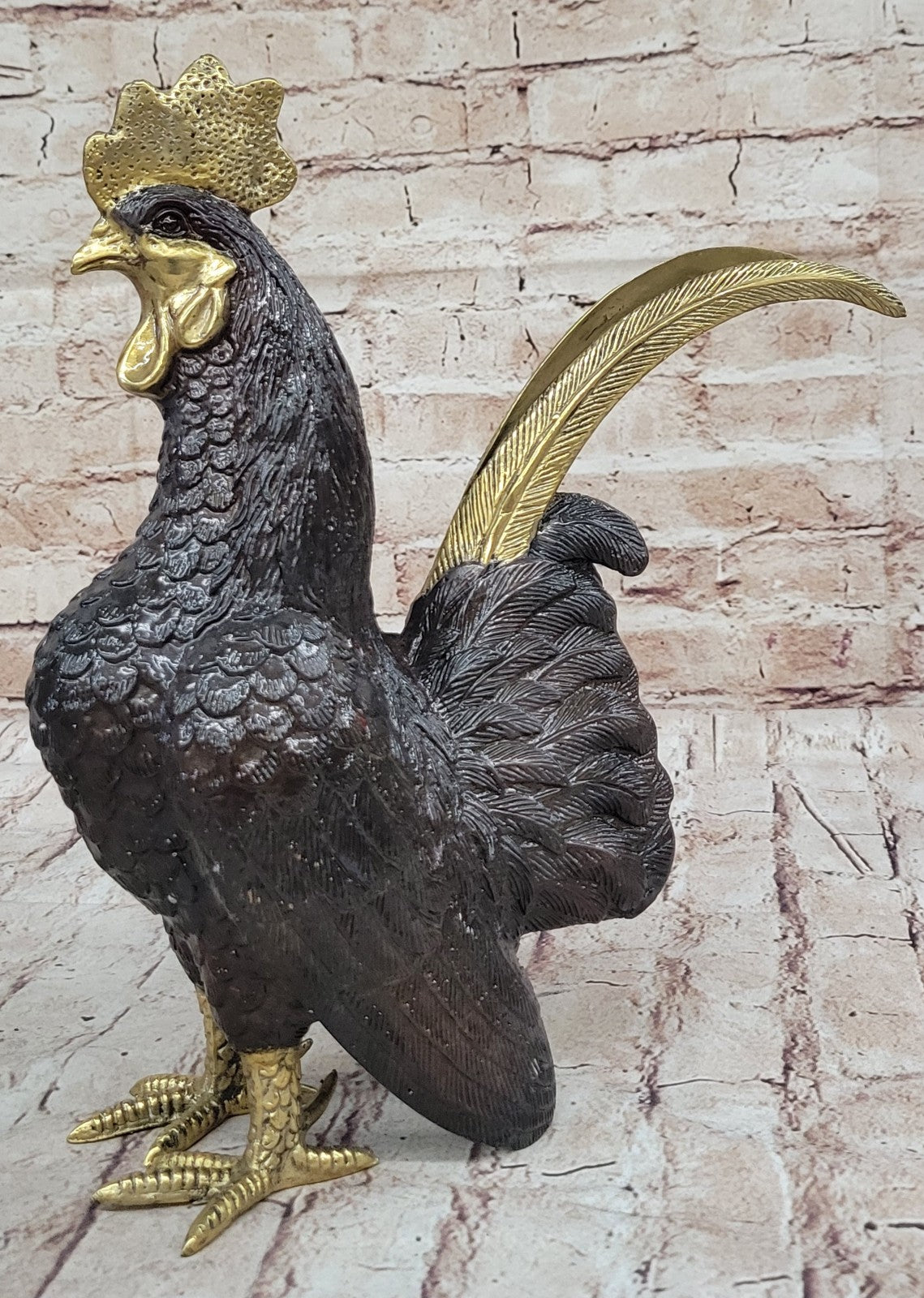 Solid 100% Bronze Sculpture Signed Exquisite Rooster Farm Art Statues Figure Gift