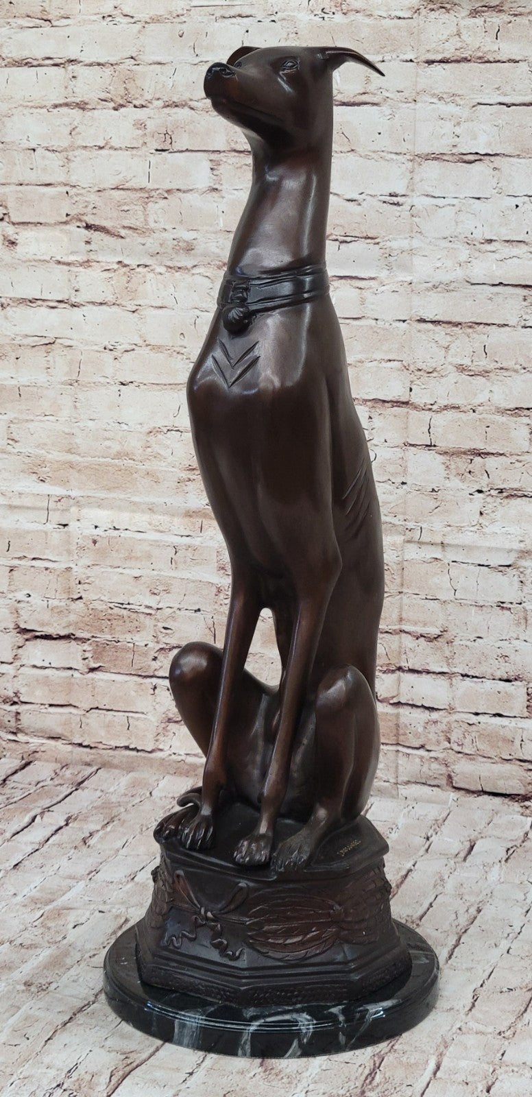 31" Tall Italian Greyhound with Special Patina Bronze Artwork Sculpture Animal