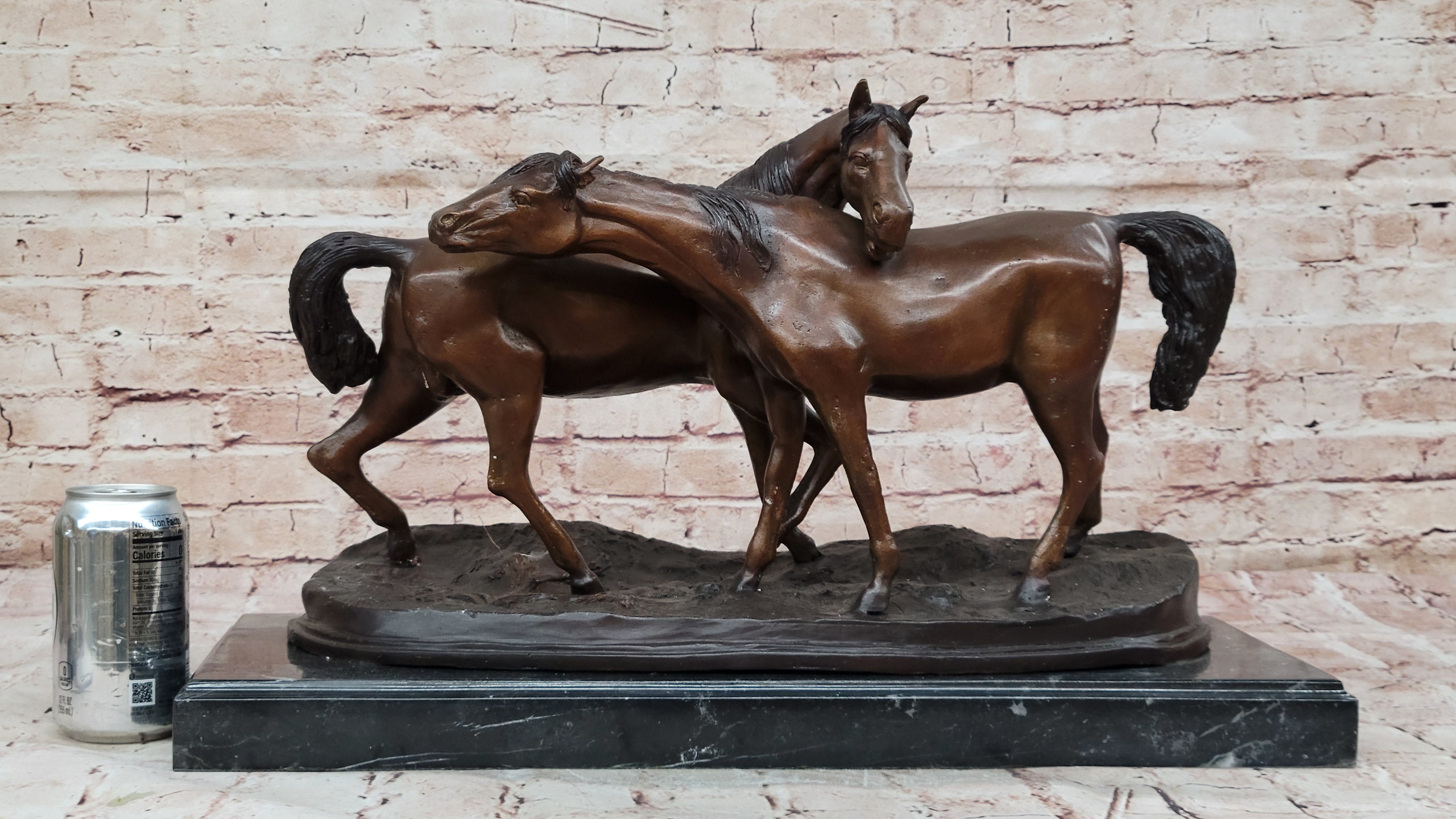 Lost Wax Bronze Sculpture – Two Loving Horses by Moigniez Equestrian Artwork