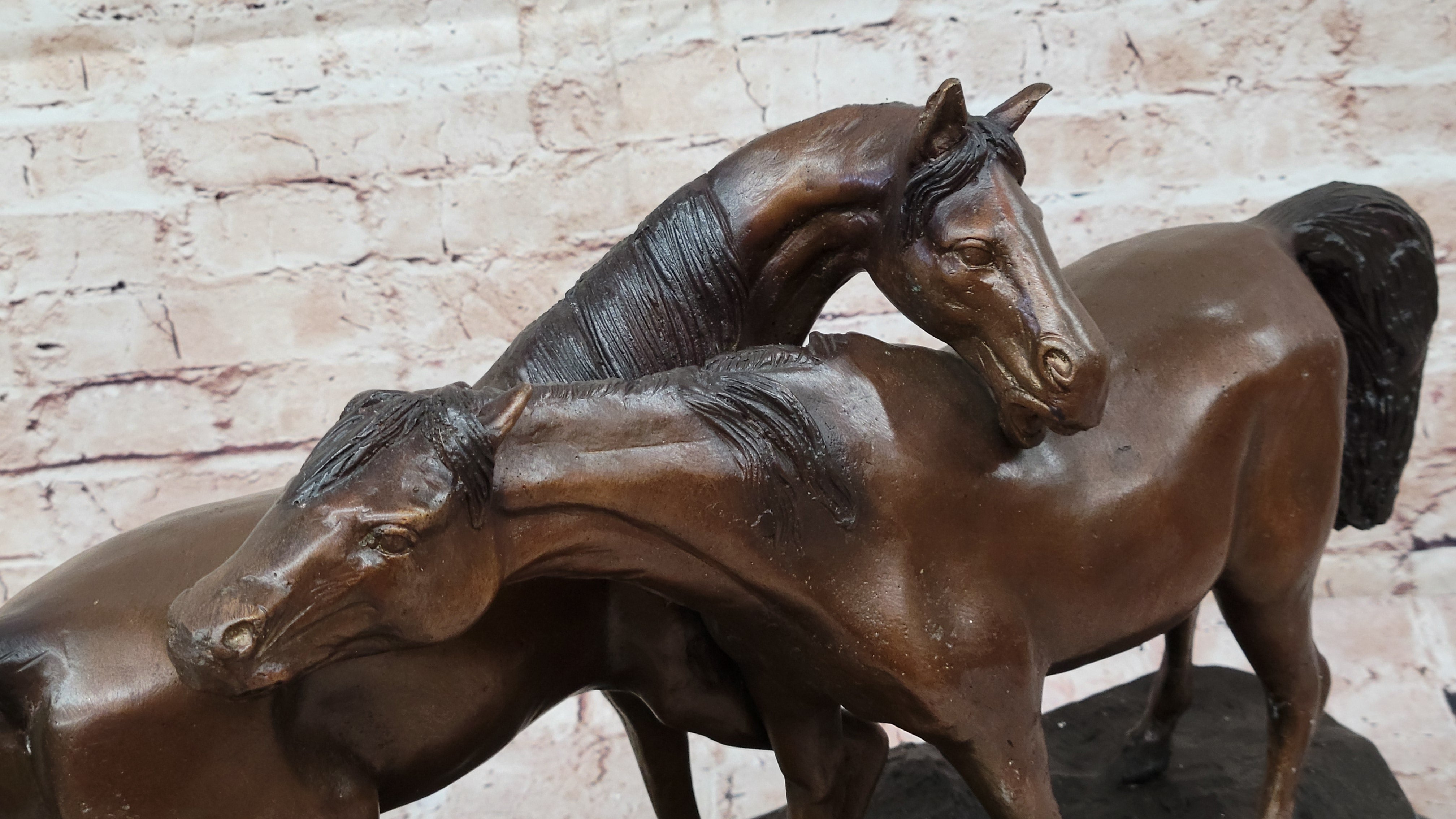 Lost Wax Bronze Sculpture – Two Loving Horses by Moigniez Equestrian Artwork