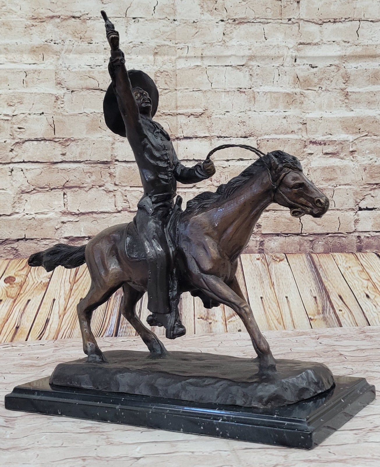 Bronze Cowboy Sculpture Lasso Western Horse Fine Art Remington Russell 23lb 17in